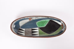 Ciotola ovale danese Kähler in ceramica con uccello stilizzato di Gete Petersen HAK 1950s