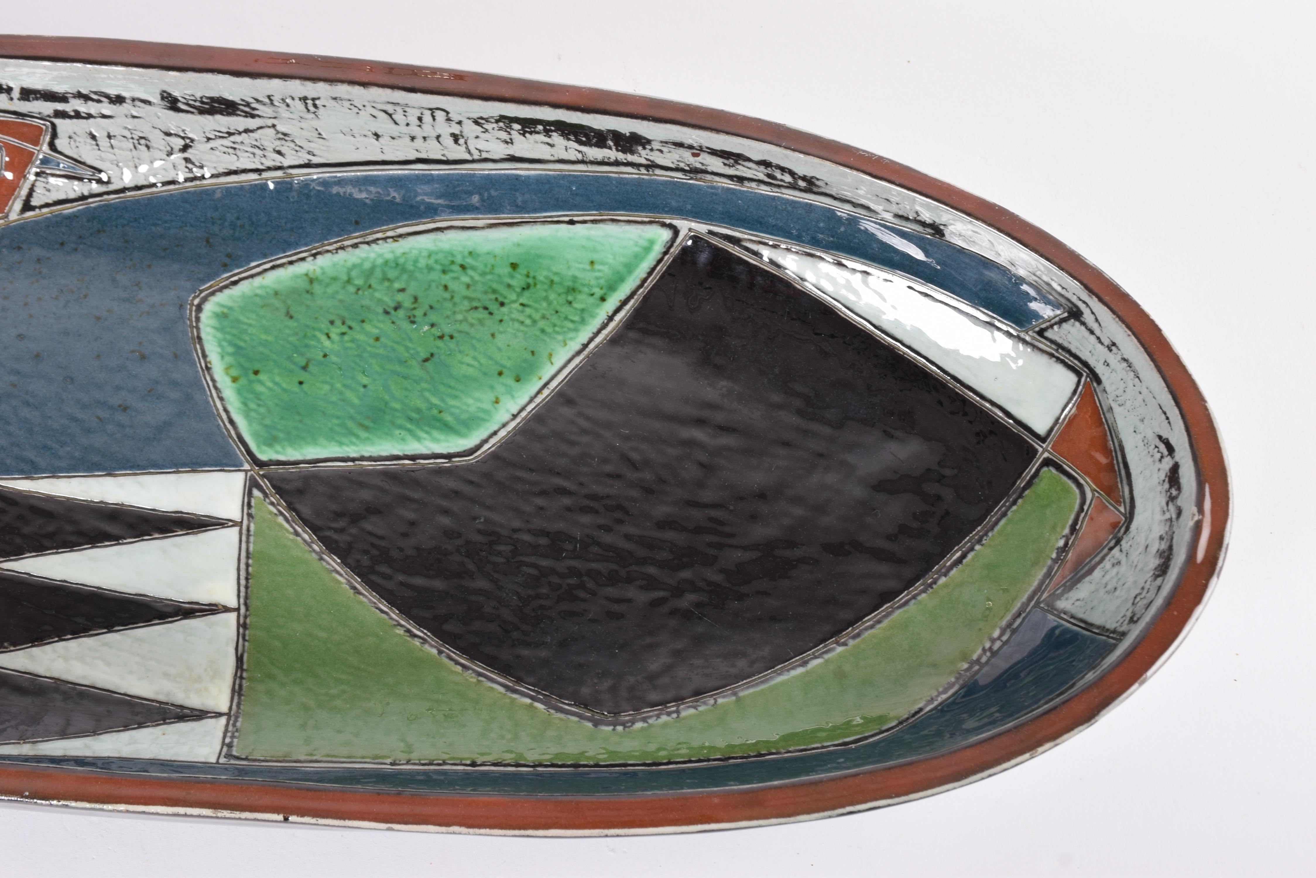 Danish Kähler Huge Oblong Ceramic Bowl Stylised Bird by Gete Petersen HAK 1950s For Sale 1