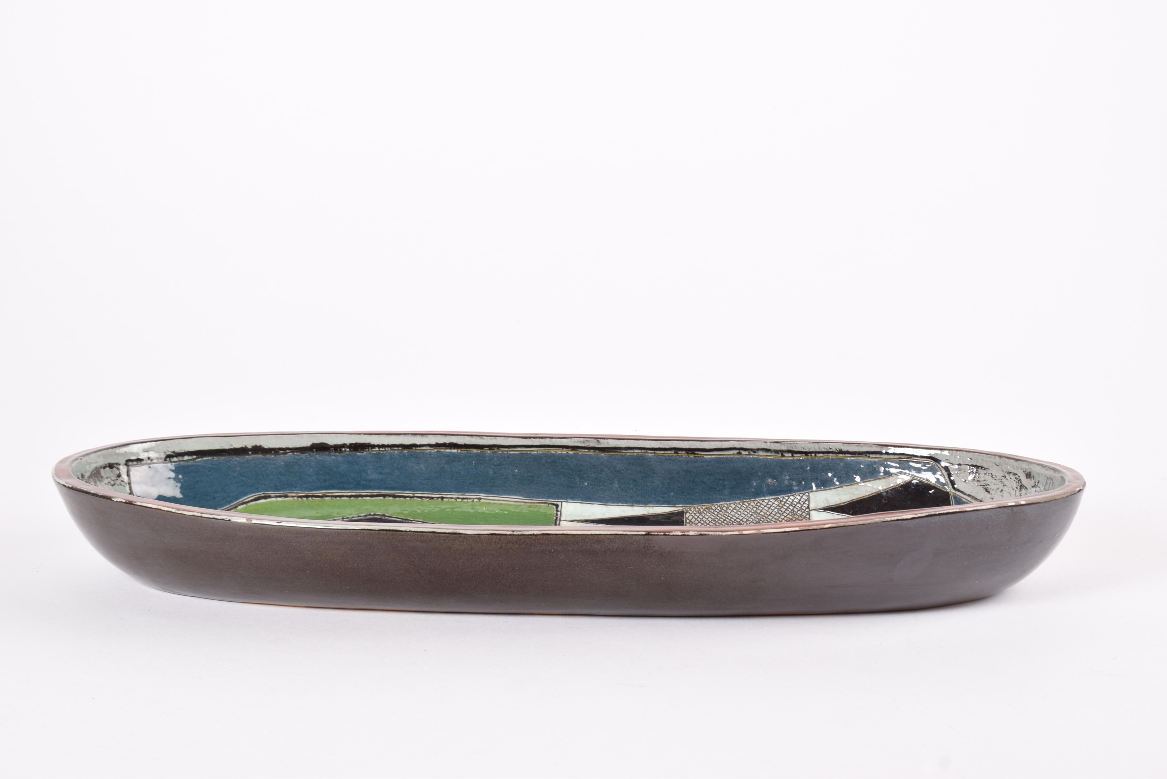 Danish Kähler Huge Oblong Ceramic Bowl Stylised Bird by Gete Petersen HAK 1950s For Sale 3
