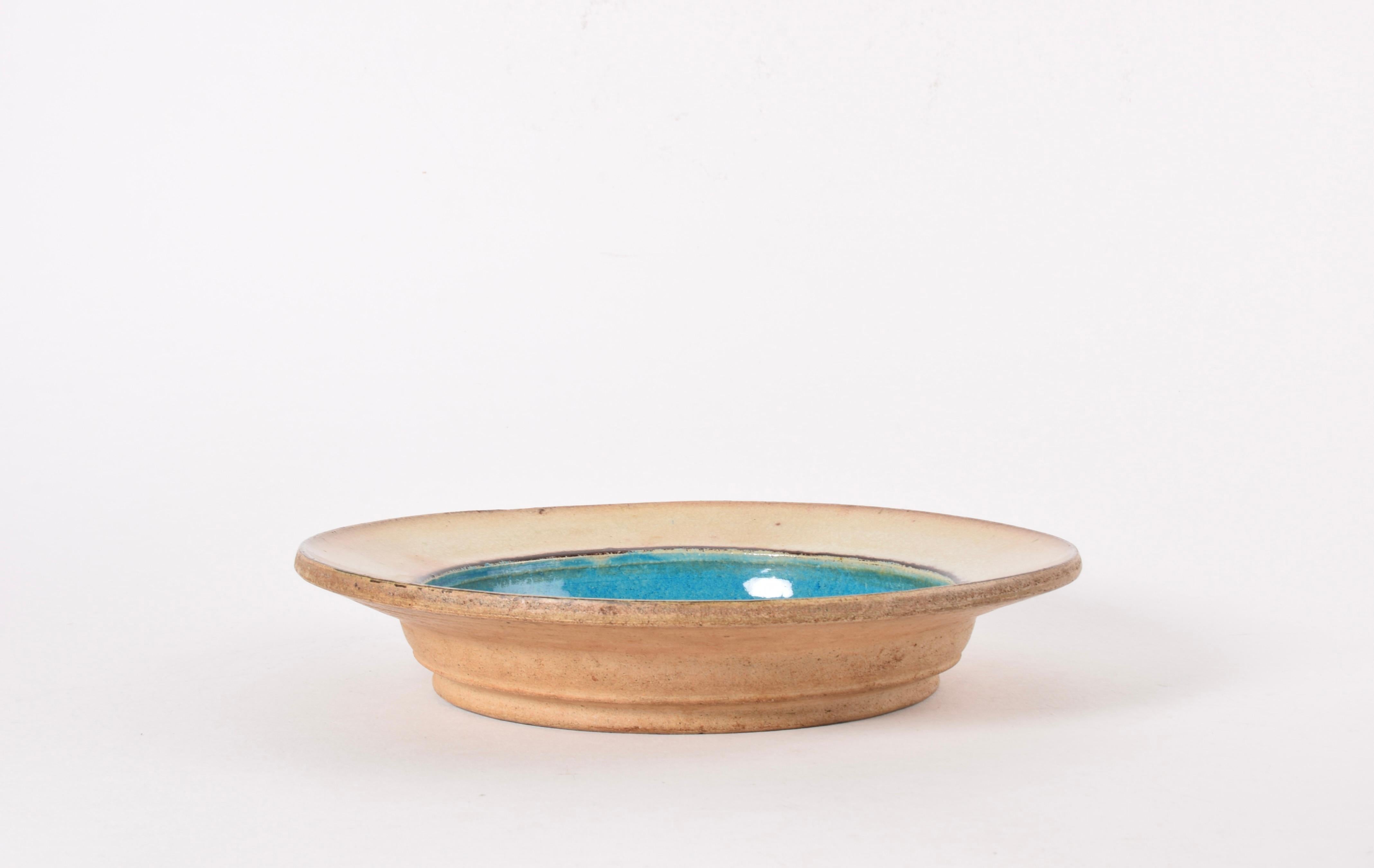 Scandinave moderne Grand bol danois en céramique Kähler Turquoise Beige Oxblood Red Glaze Brutalist en vente