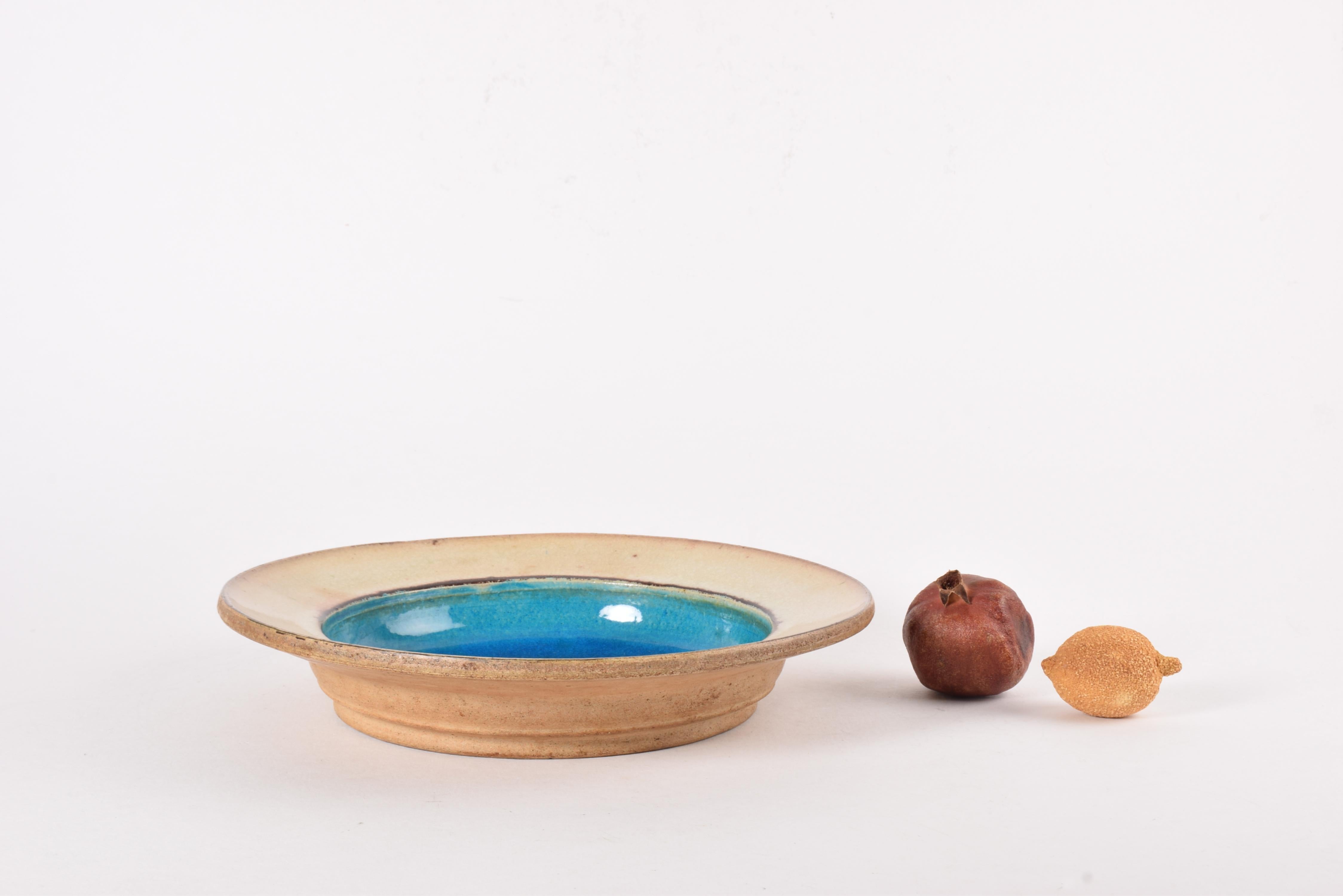 Danois Grand bol danois en céramique Kähler Turquoise Beige Oxblood Red Glaze Brutalist en vente