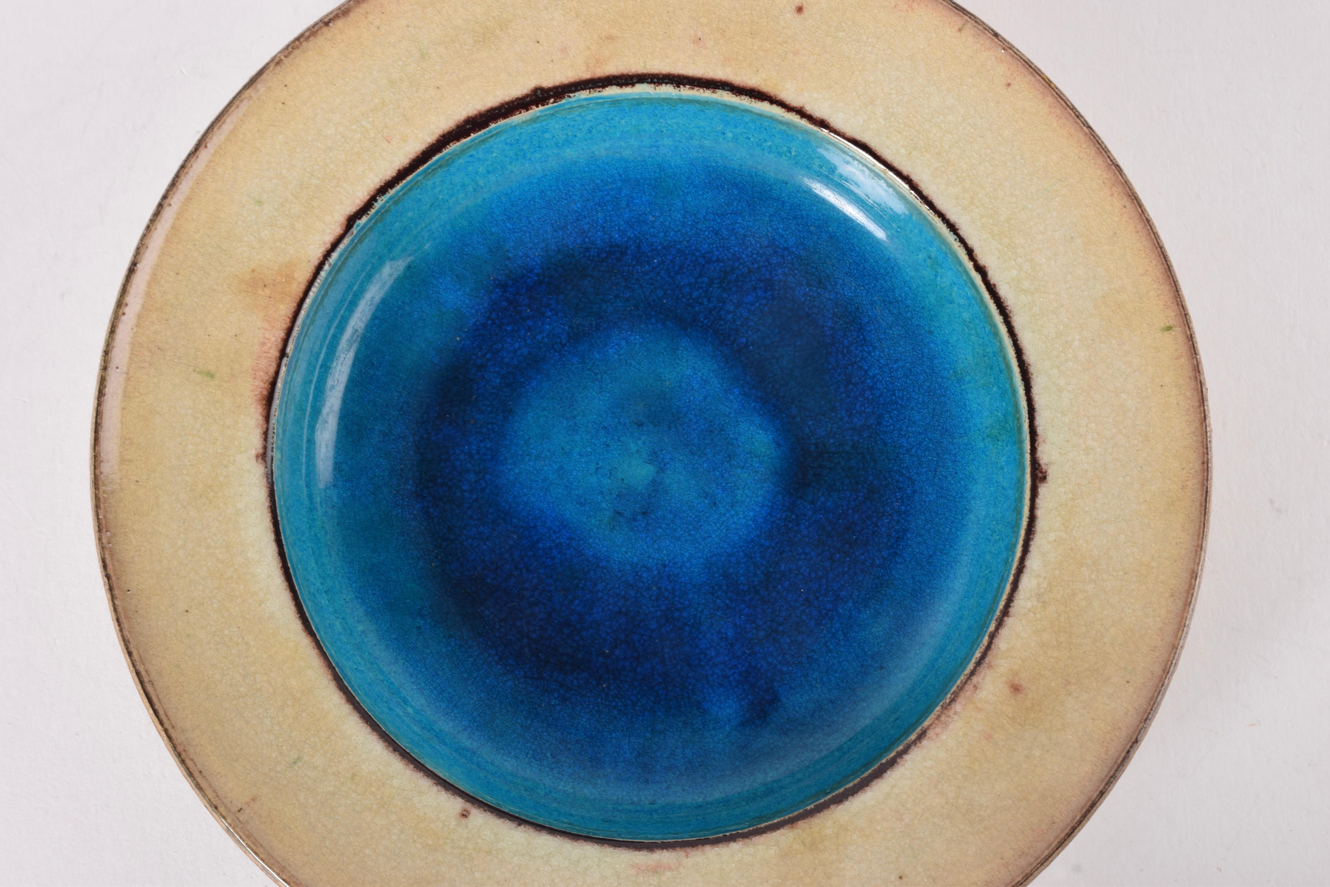 Grand bol danois en céramique Kähler Turquoise Beige Oxblood Red Glaze Brutalist Bon état - En vente à Silkeborg, Silkeborg