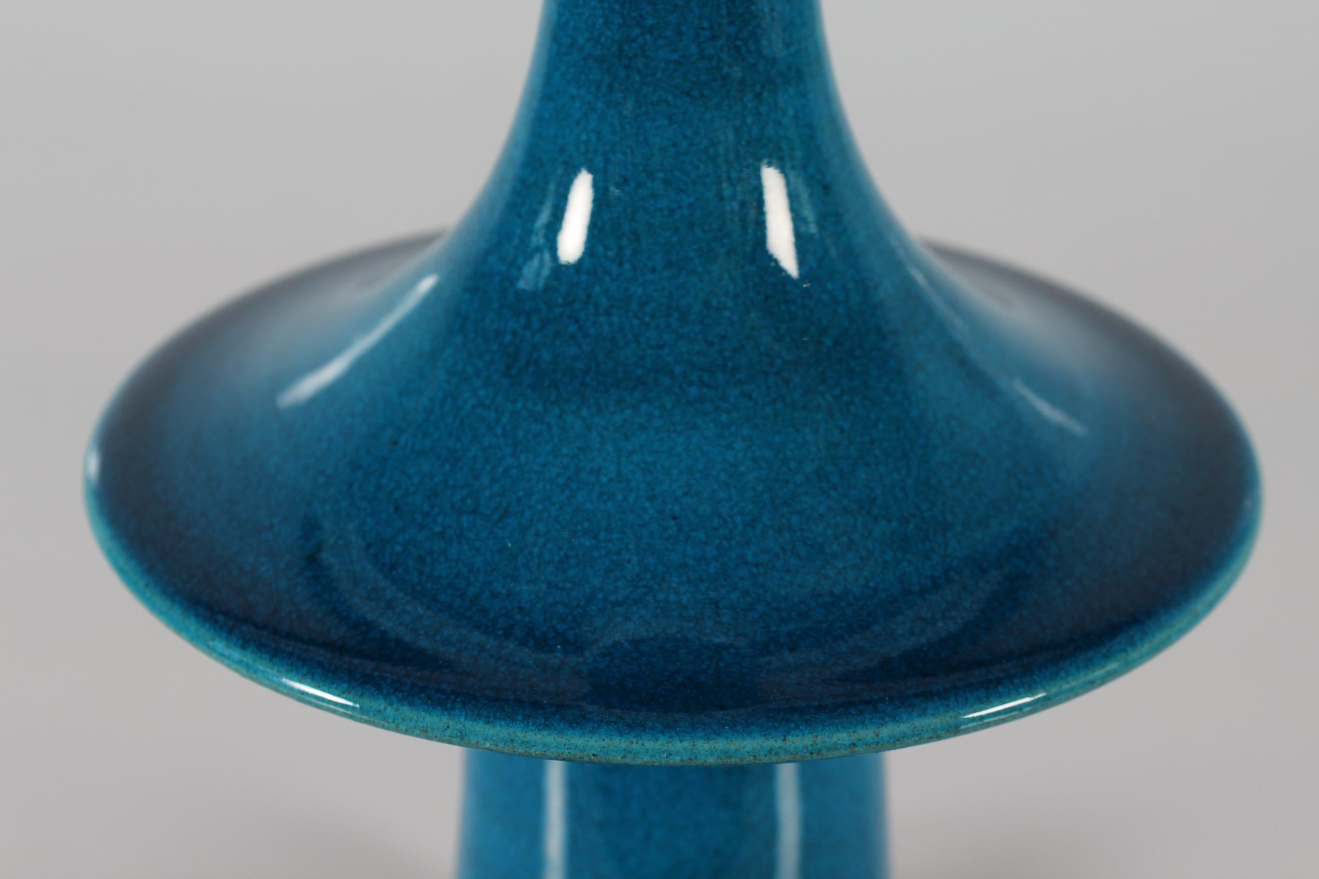 Mid-20th Century Danish Kähler + Poul Erik Eliasen Style Sculptural Table Lamp Turquoise Blue 60s For Sale