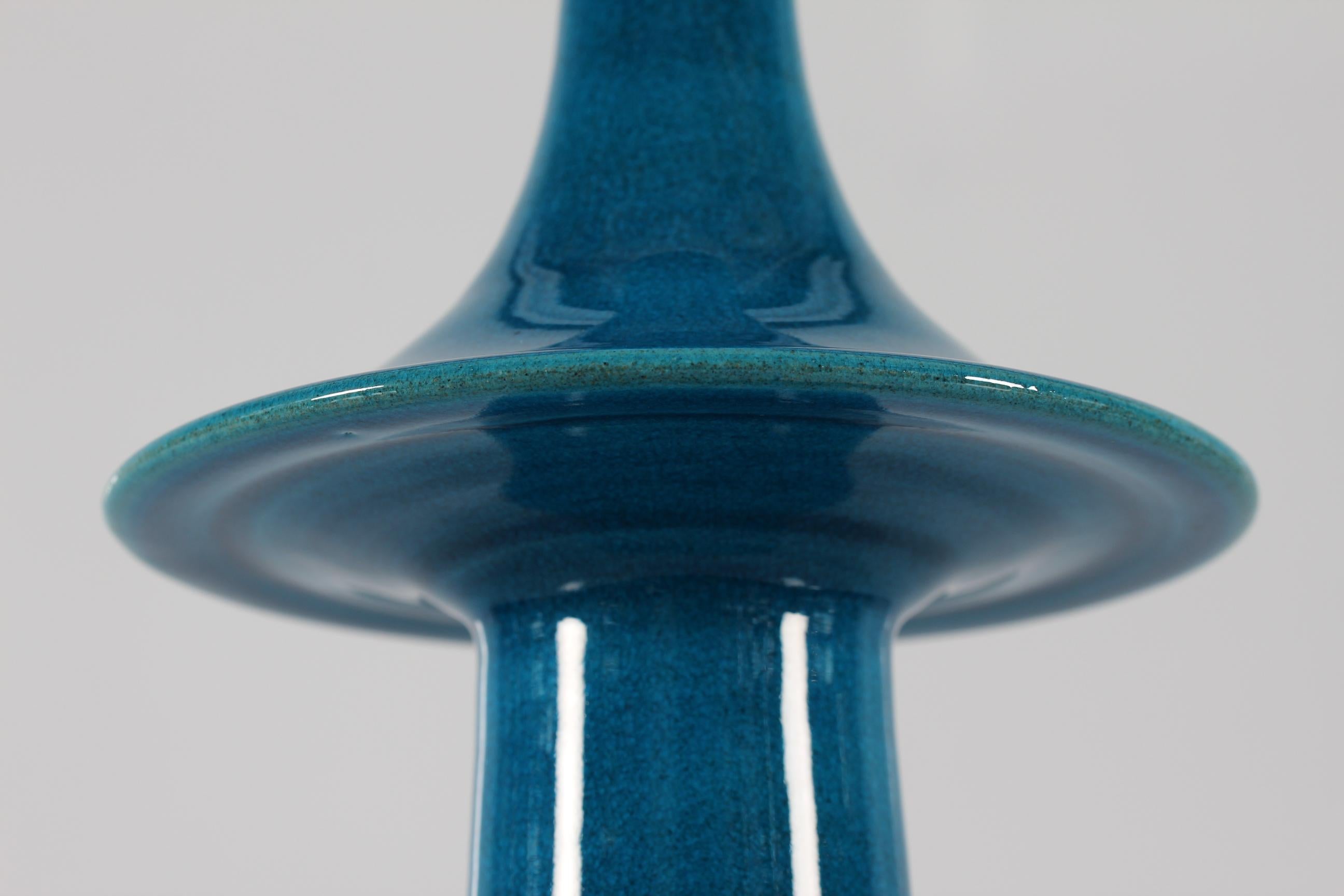 Ceramic Danish Kähler + Poul Erik Eliasen Style Sculptural Table Lamp Turquoise Blue 60s For Sale