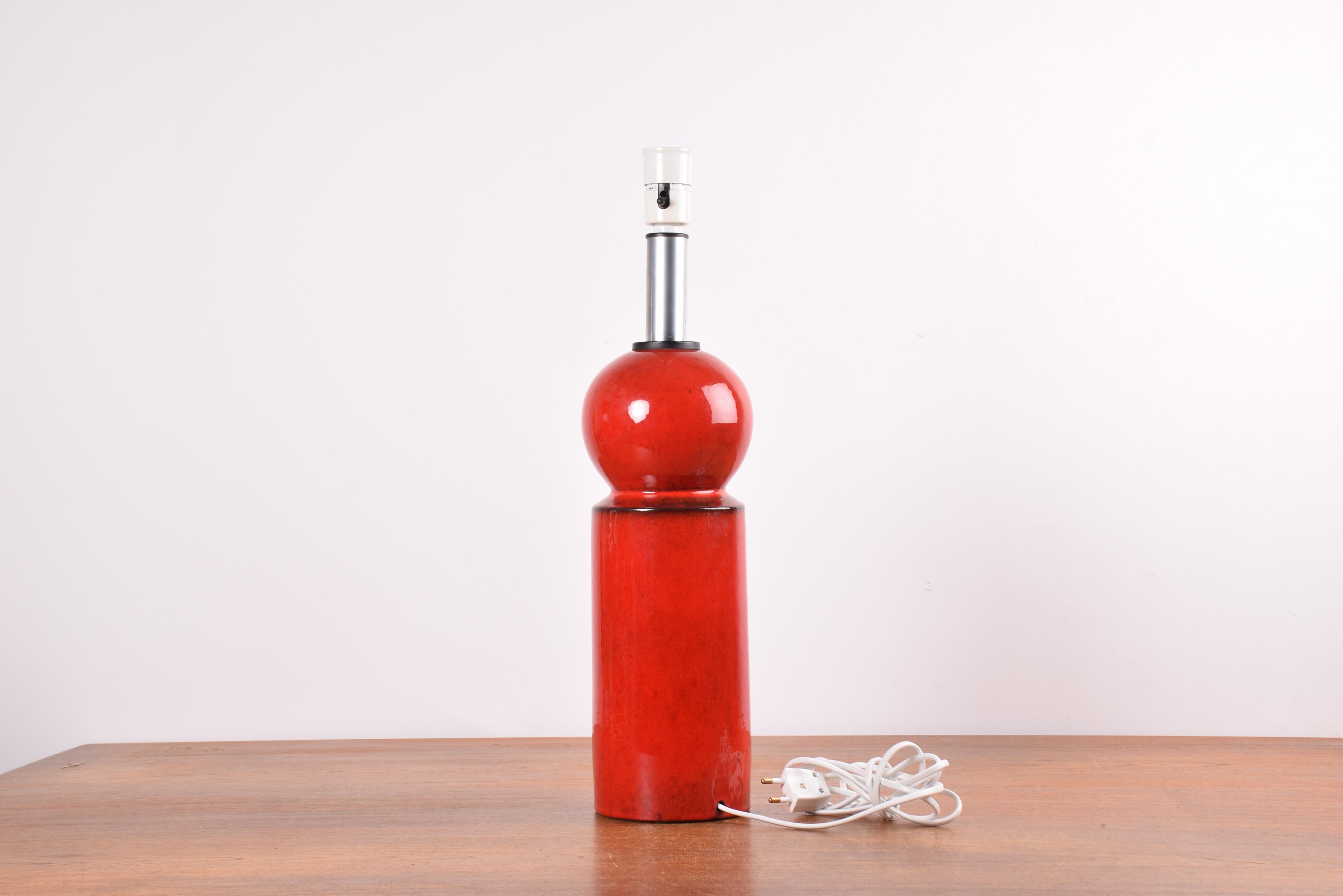 Glazed Danish Kähler Tall Sculptural Red Table Lamp by Allan Schmidt, Modern 1960s For Sale