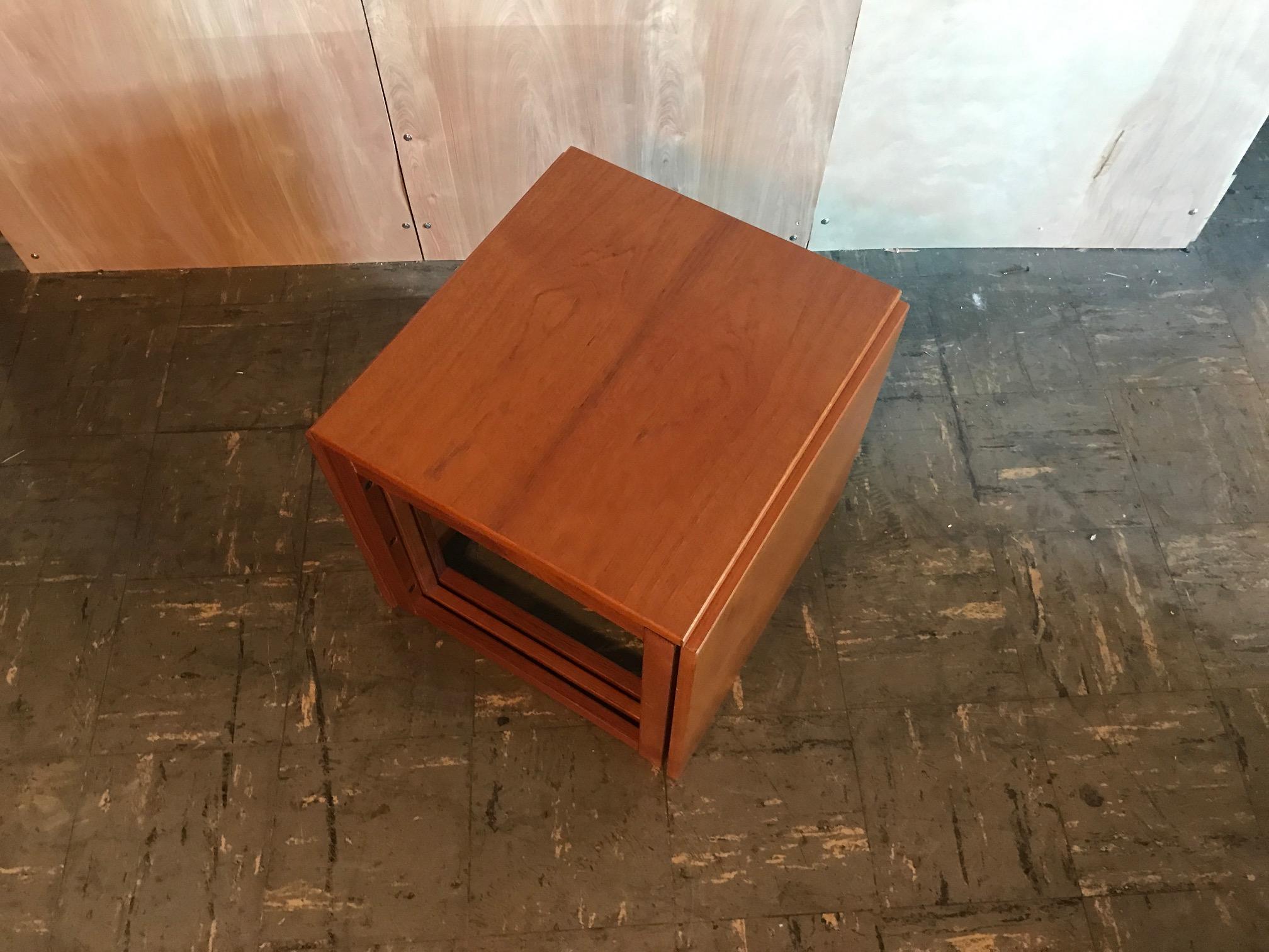 Danish Kai Kristiansen 3 teak nesting tables cube. Great vintage condition.