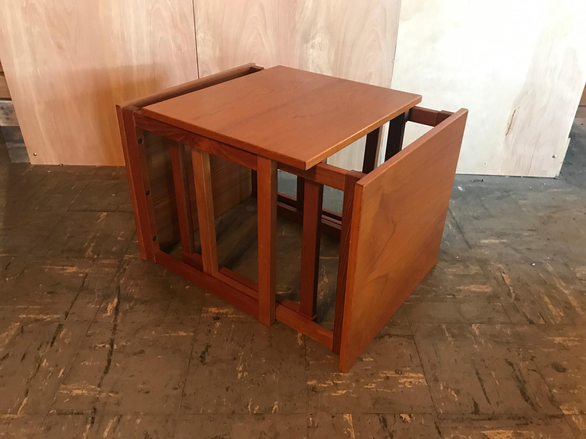 Mid-20th Century Danish Kai Kristiansen 3 Teak Nesting Tables Cube