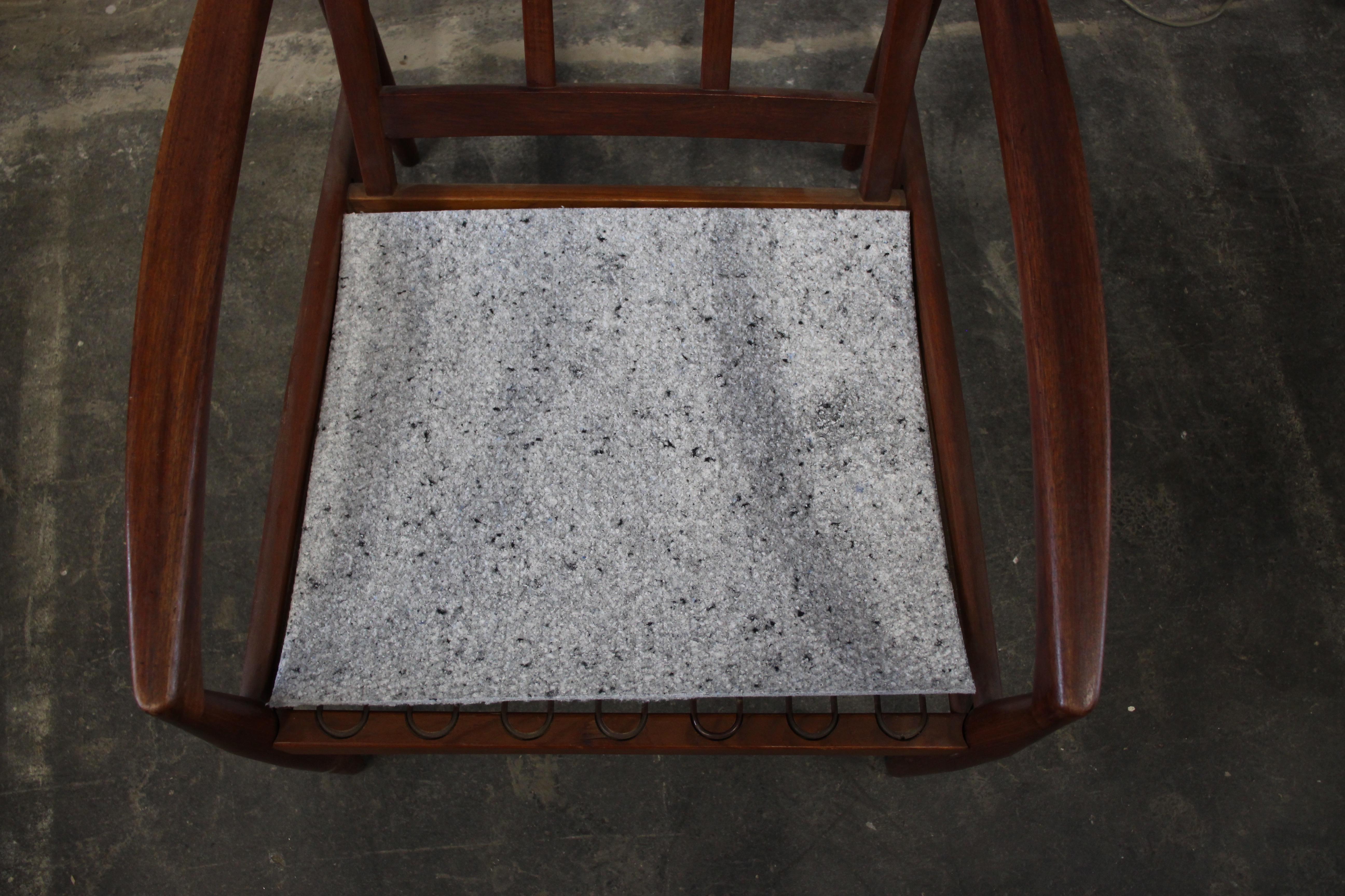 Danish Kai Kristiansen Paper-Knife Chair, Easy Chair Teak, with New Blue Fabric 14