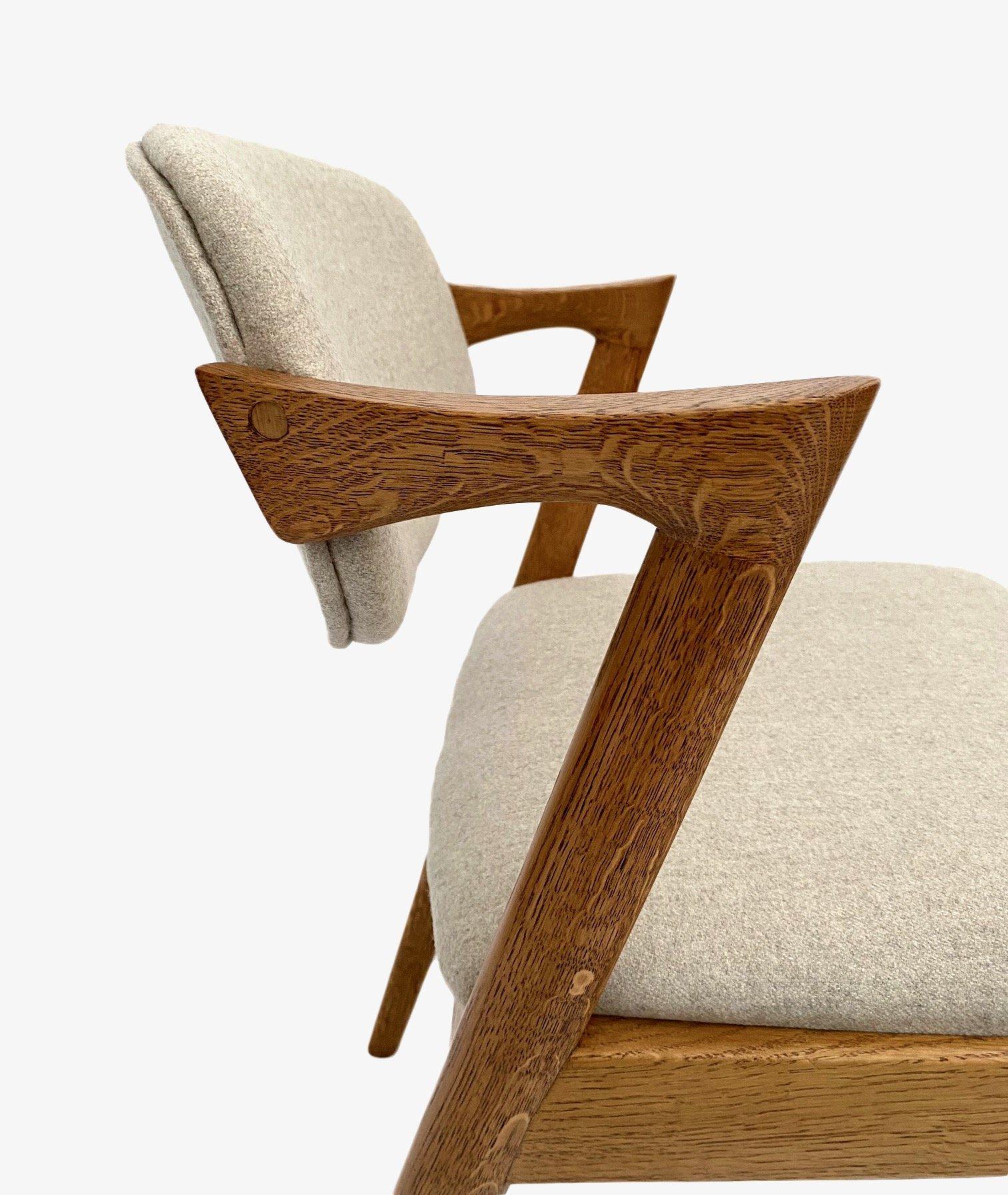 Danish Kai Kristiansen Set of 4 Model 42 Oak and Cream Wool Dining Chairs 8