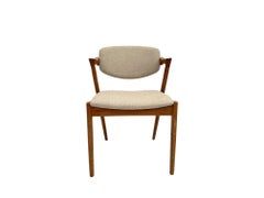Danish Kai Kristiansen Set of 4 Model 42 Oak and Cream Wool Dining Chairs