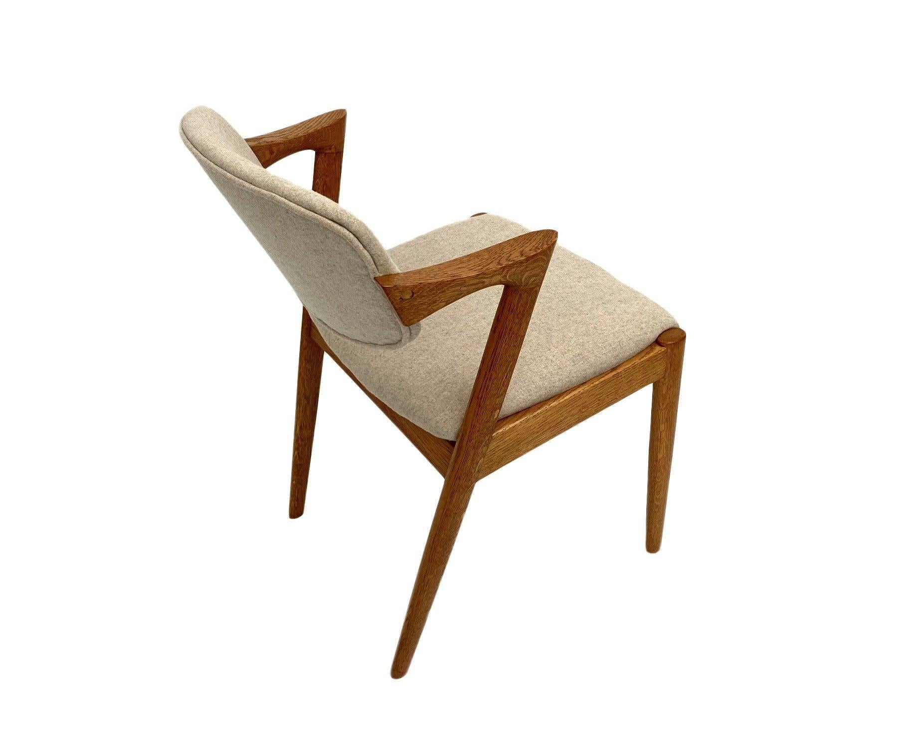 20th Century Danish Kai Kristiansen Set of 4 Model 42 Oak and Cream Wool Dining Chairs
