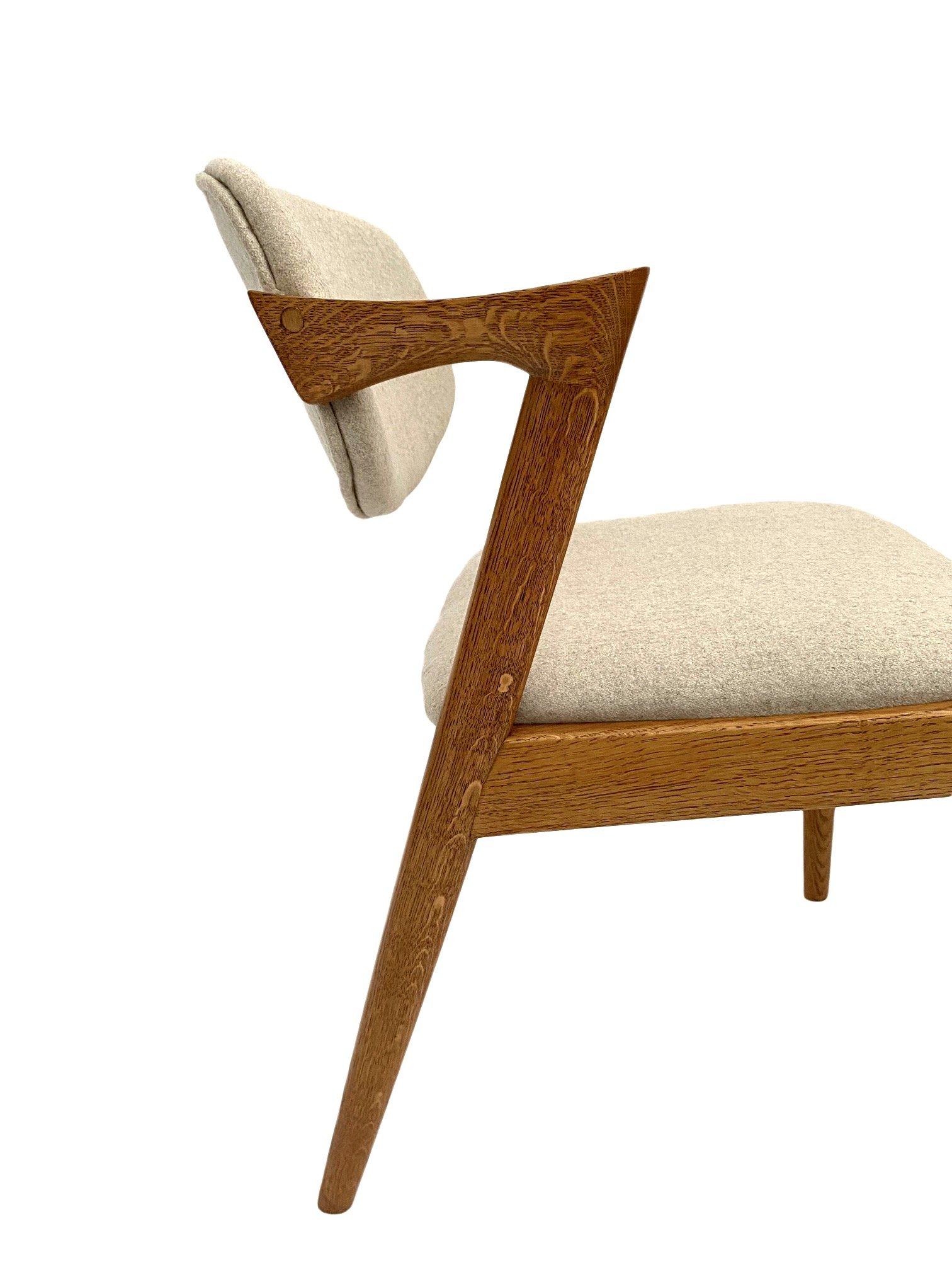 Danish Kai Kristiansen Set of 4 Model 42 Oak and Cream Wool Dining Chairs 4