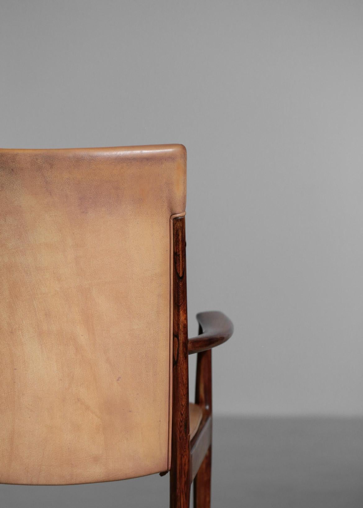 Danish Kai Lyngfeldt Larsen Armchair Scandinavian Leather Chair Soren Willadsen For Sale 3