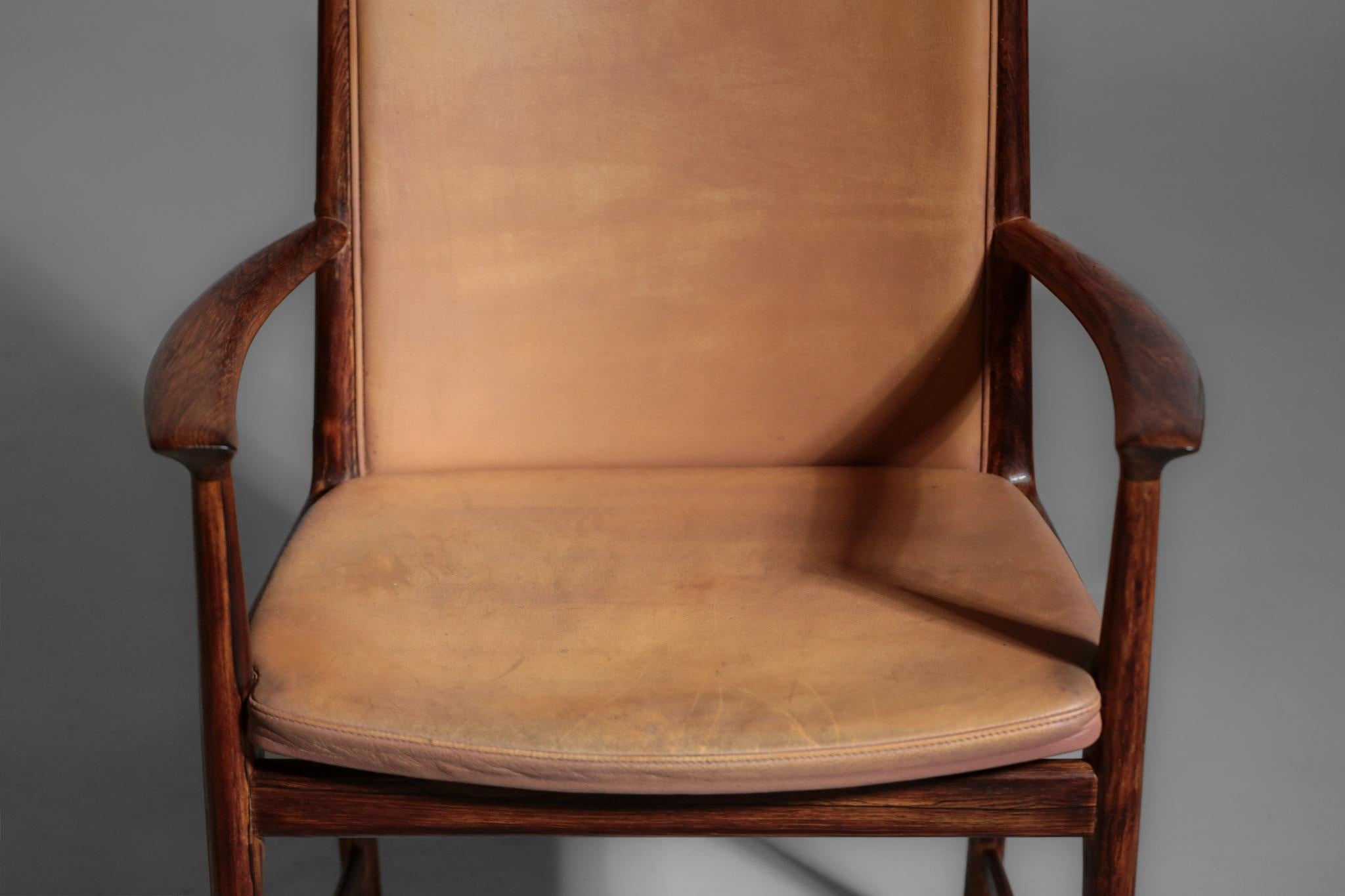 Fauteuil danois Kai Lyngfeldt Larsen en cuir scandinave Soren Willadsen en vente 8