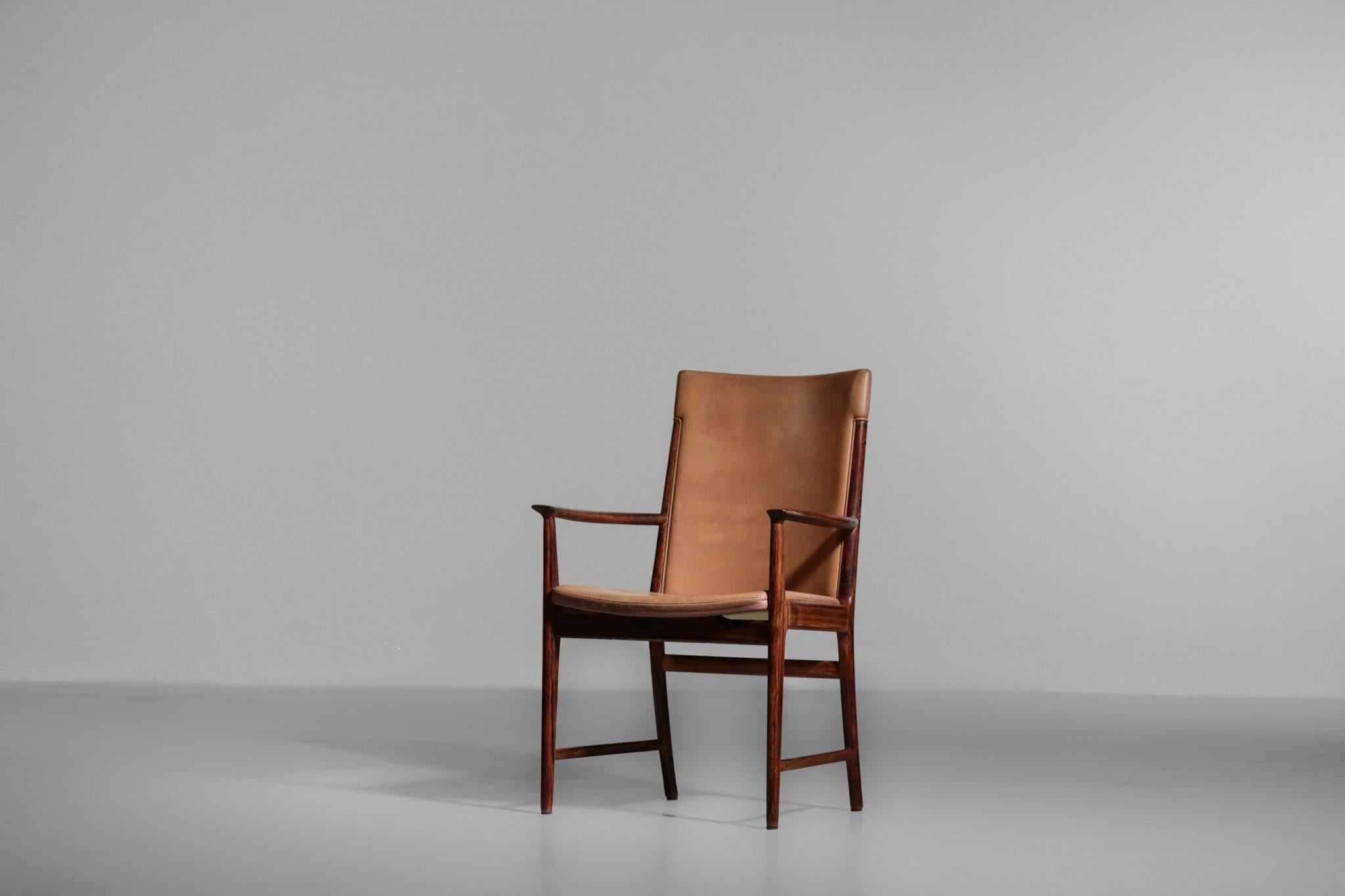 Fauteuil danois Kai Lyngfeldt Larsen en cuir scandinave Soren Willadsen en vente 9