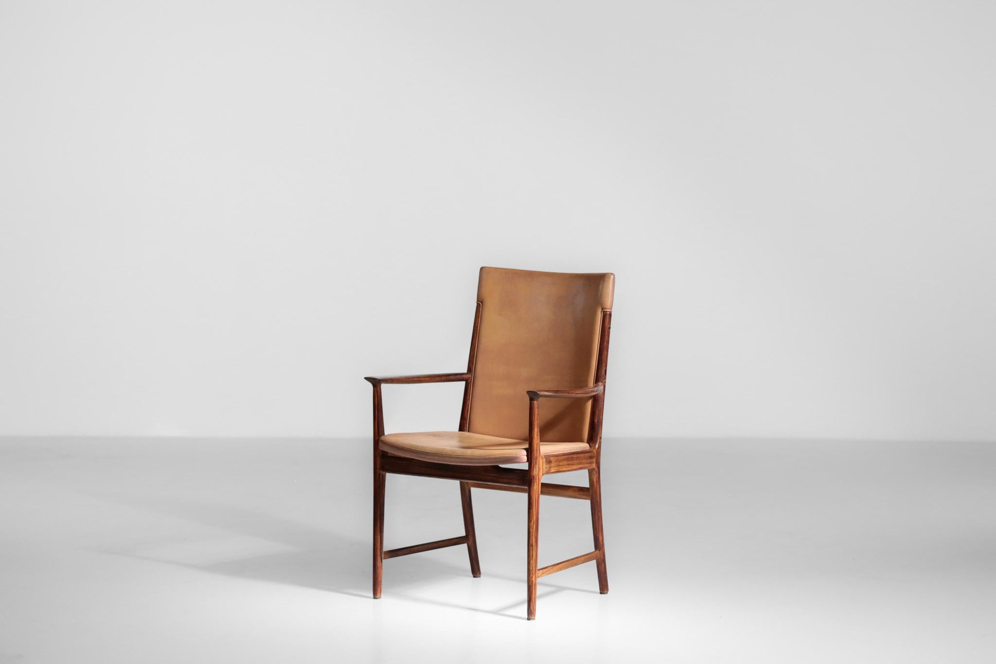 Danois Fauteuil danois Kai Lyngfeldt Larsen en cuir scandinave Soren Willadsen en vente