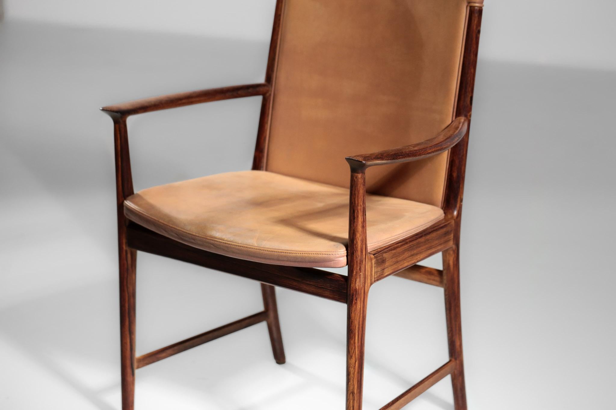 Fauteuil danois Kai Lyngfeldt Larsen en cuir scandinave Soren Willadsen Excellent état - En vente à Lyon, FR