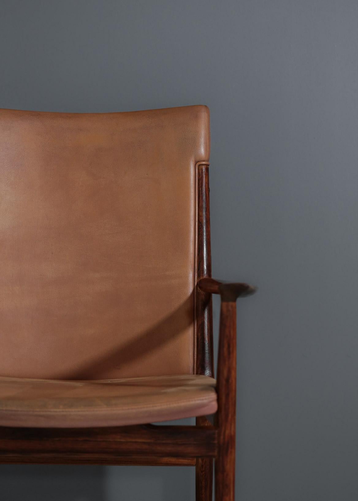 Mid-20th Century Danish Kai Lyngfeldt Larsen Armchair Scandinavian Leather Chair Soren Willadsen For Sale