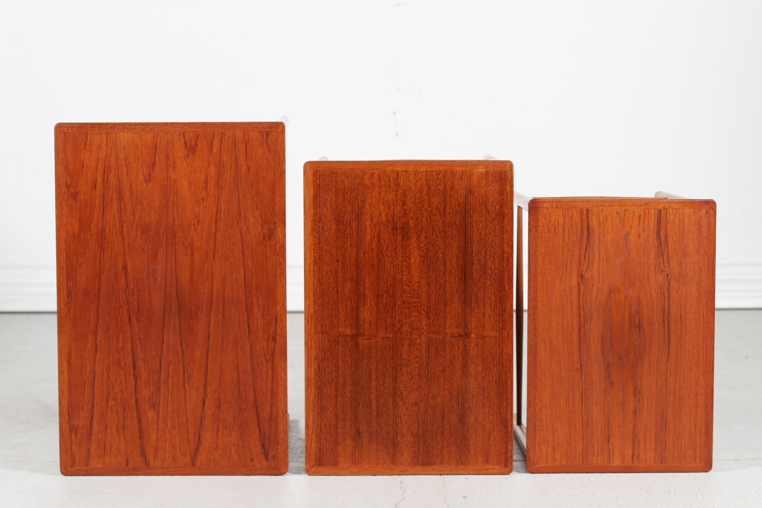 Woodwork Danish Kaj Winding Nesting Tables of Teak by P. J. Furniture 1960s For Sale
