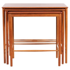 Danish Kaj Winding Nesting Tables of Solid Teak and Oak by P. J. Furniture 1960s