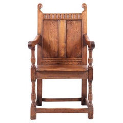 Antique Danish 'King" Chair in Patinated Oak, Made in Denmark 1910s