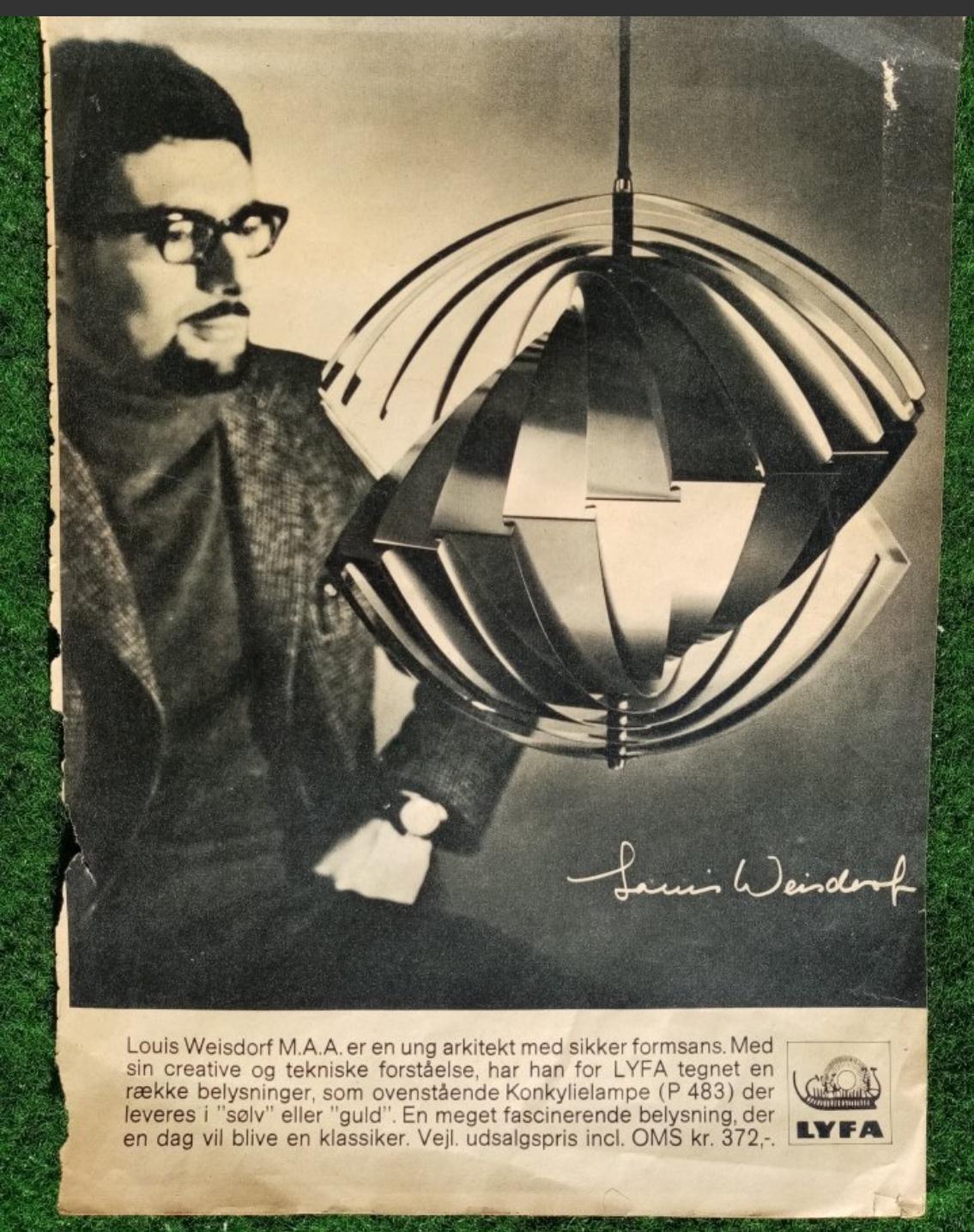 Alluminio Lampada a sospensione danese Konkylie di Louis Weisdorf per Lyfa, anni '60 in vendita