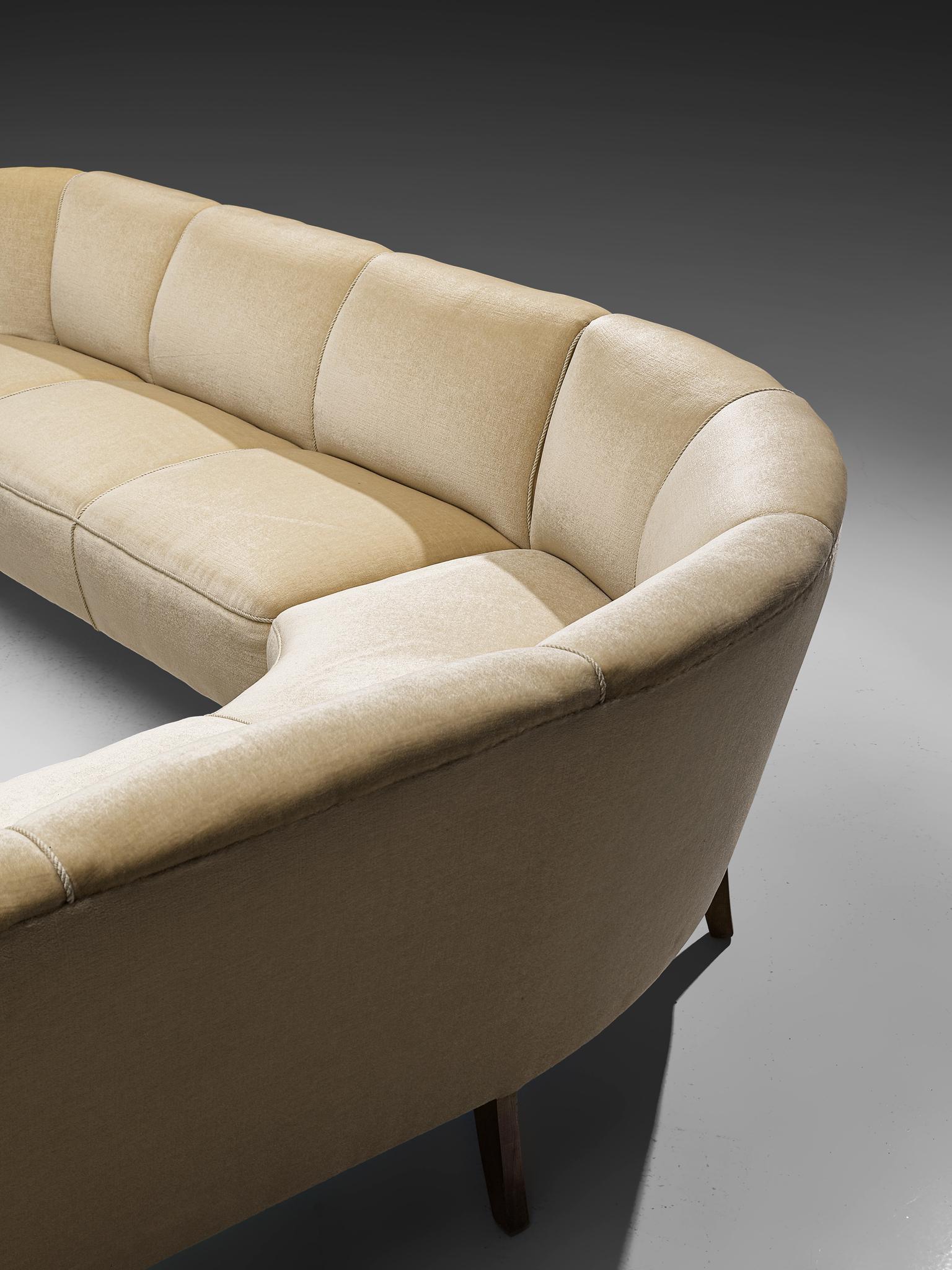 Mohair Danish L-Shaped Sofa in Off-White Upholstery