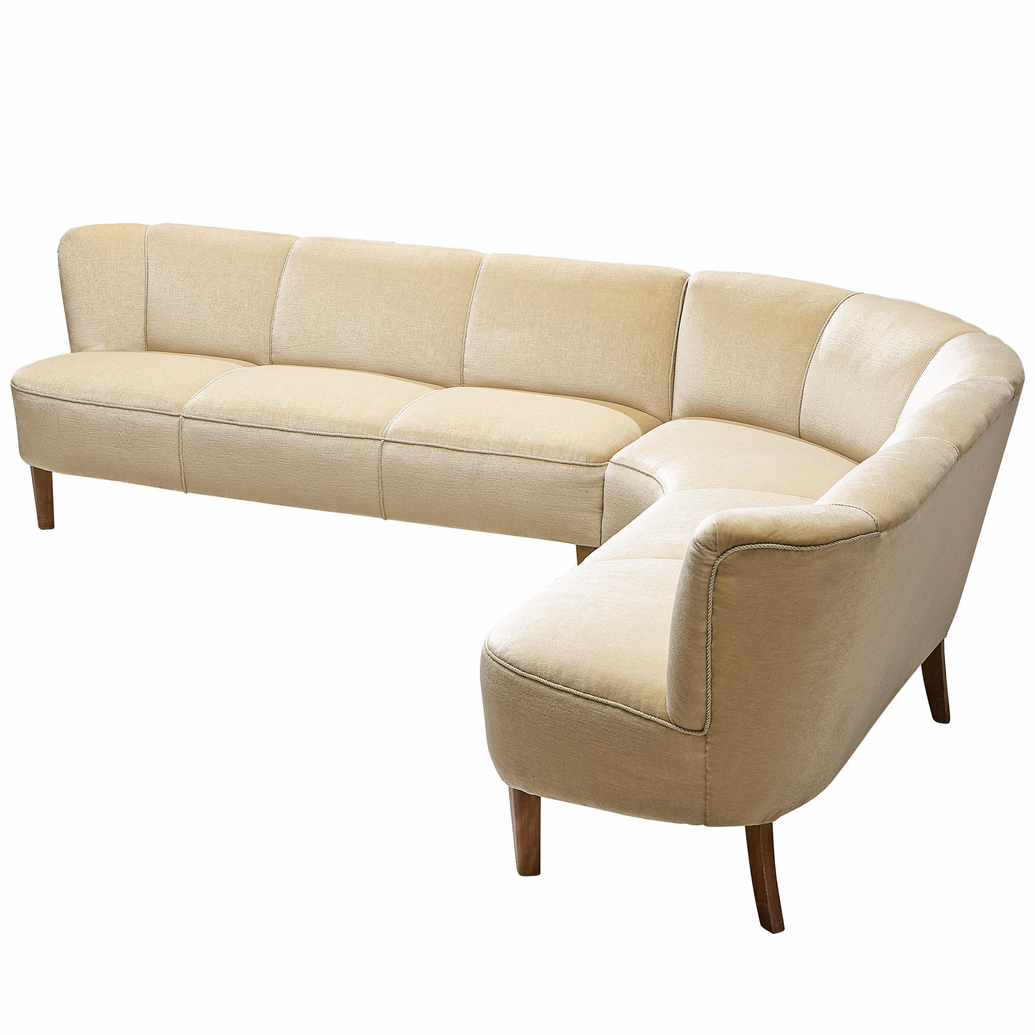 Danish L-Shaped Sofa in Off-White Upholstery