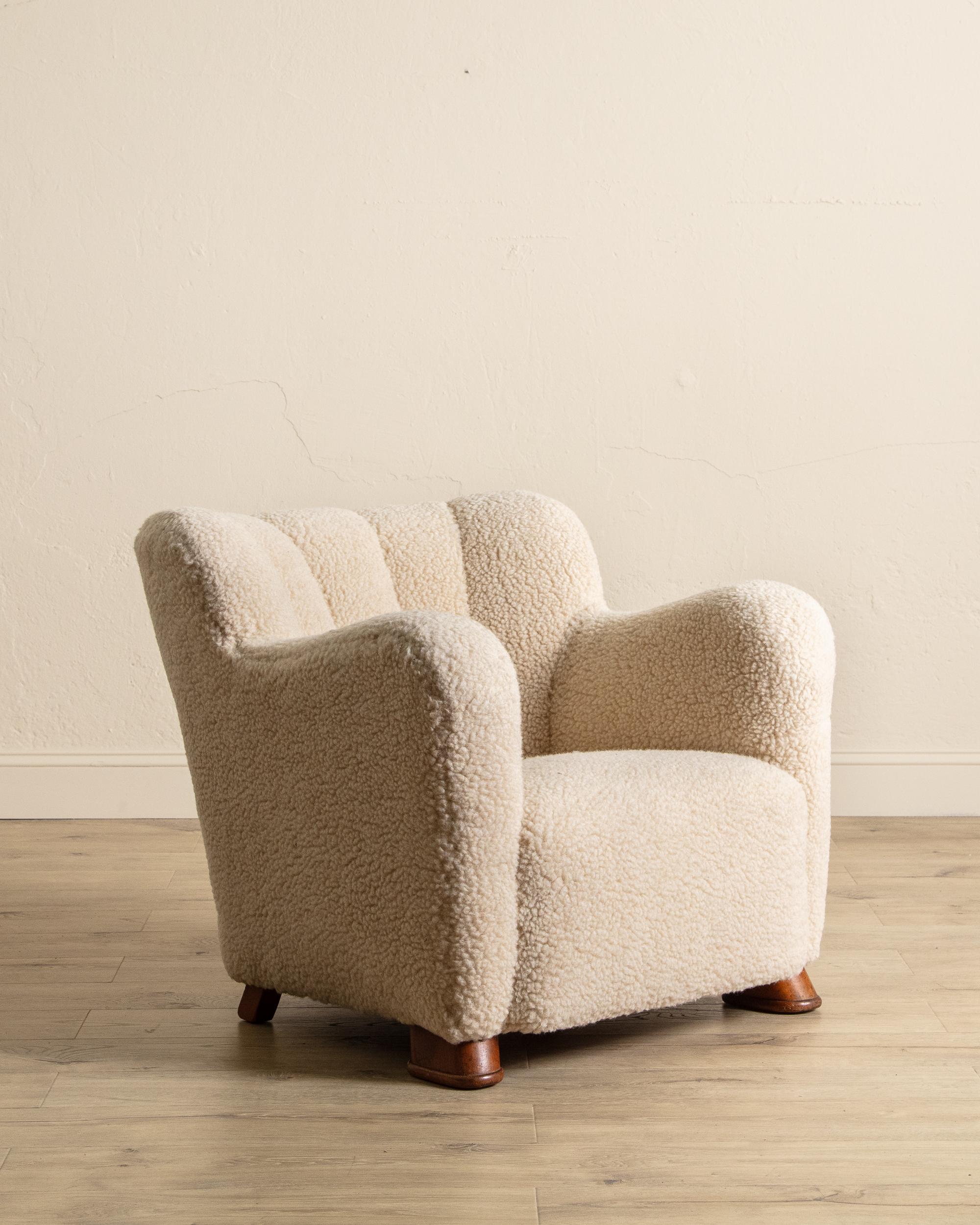Art Deco Danish Lambs Wool Easy Chair Manner of Flemming Lassen, Denmark, 1930's For Sale