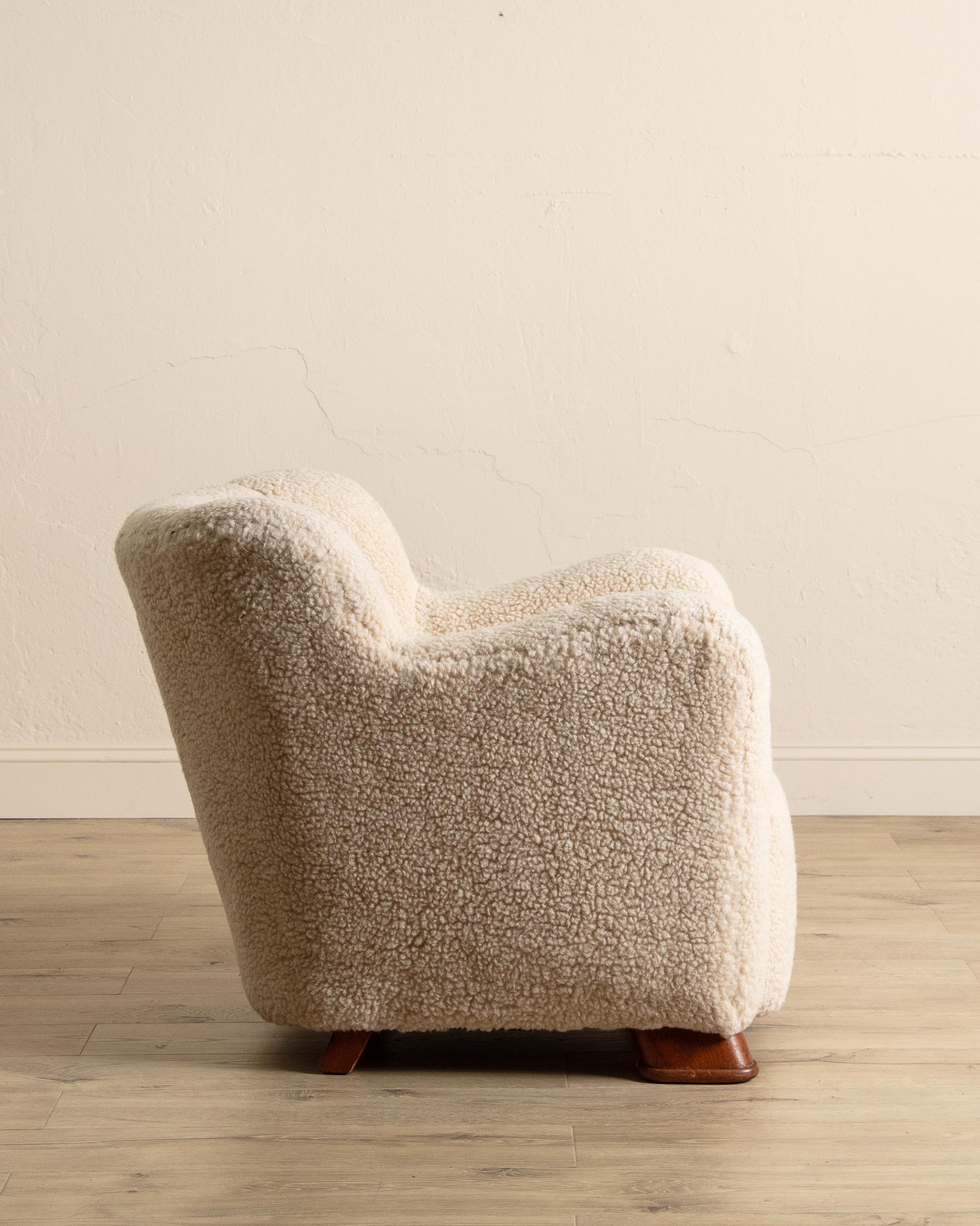 Danish Lambs Wool Easy Chair Manner of Flemming Lassen, Denmark, 1930's In Excellent Condition For Sale In Los Angeles, CA