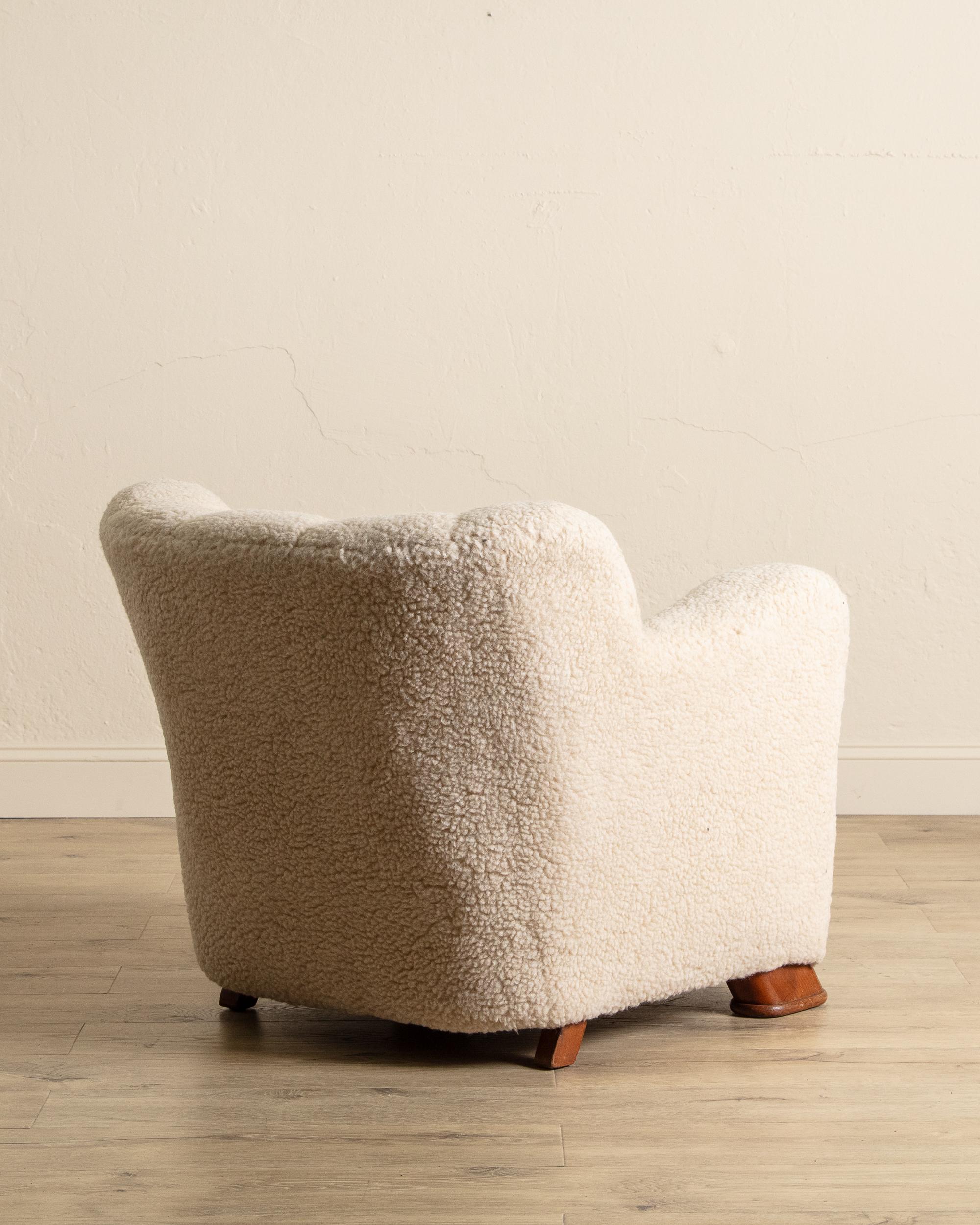 Mid-20th Century Danish Lambs Wool Easy Chair Manner of Flemming Lassen, Denmark, 1930's For Sale