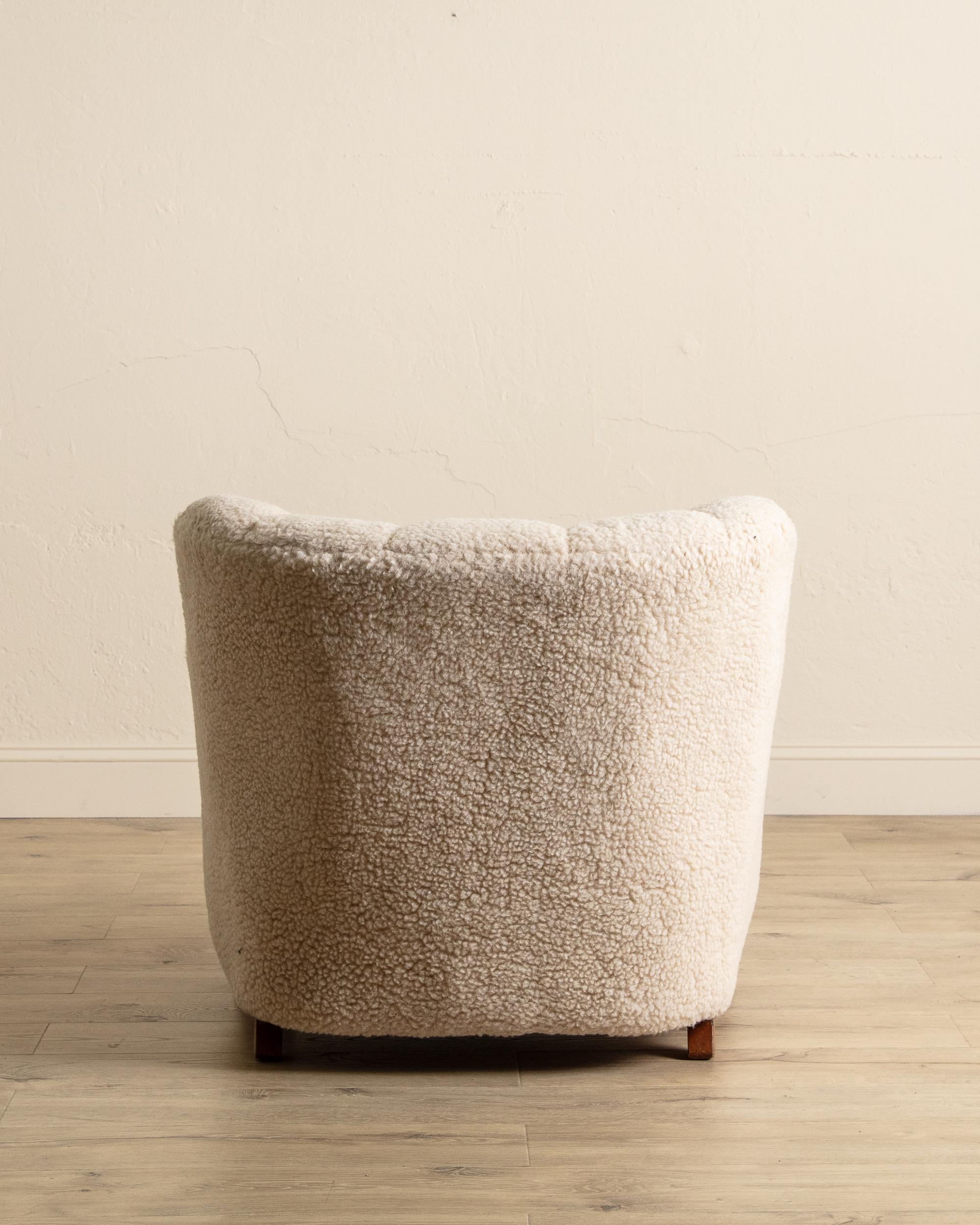Fabric Danish Lambs Wool Easy Chair Manner of Flemming Lassen, Denmark, 1930's For Sale