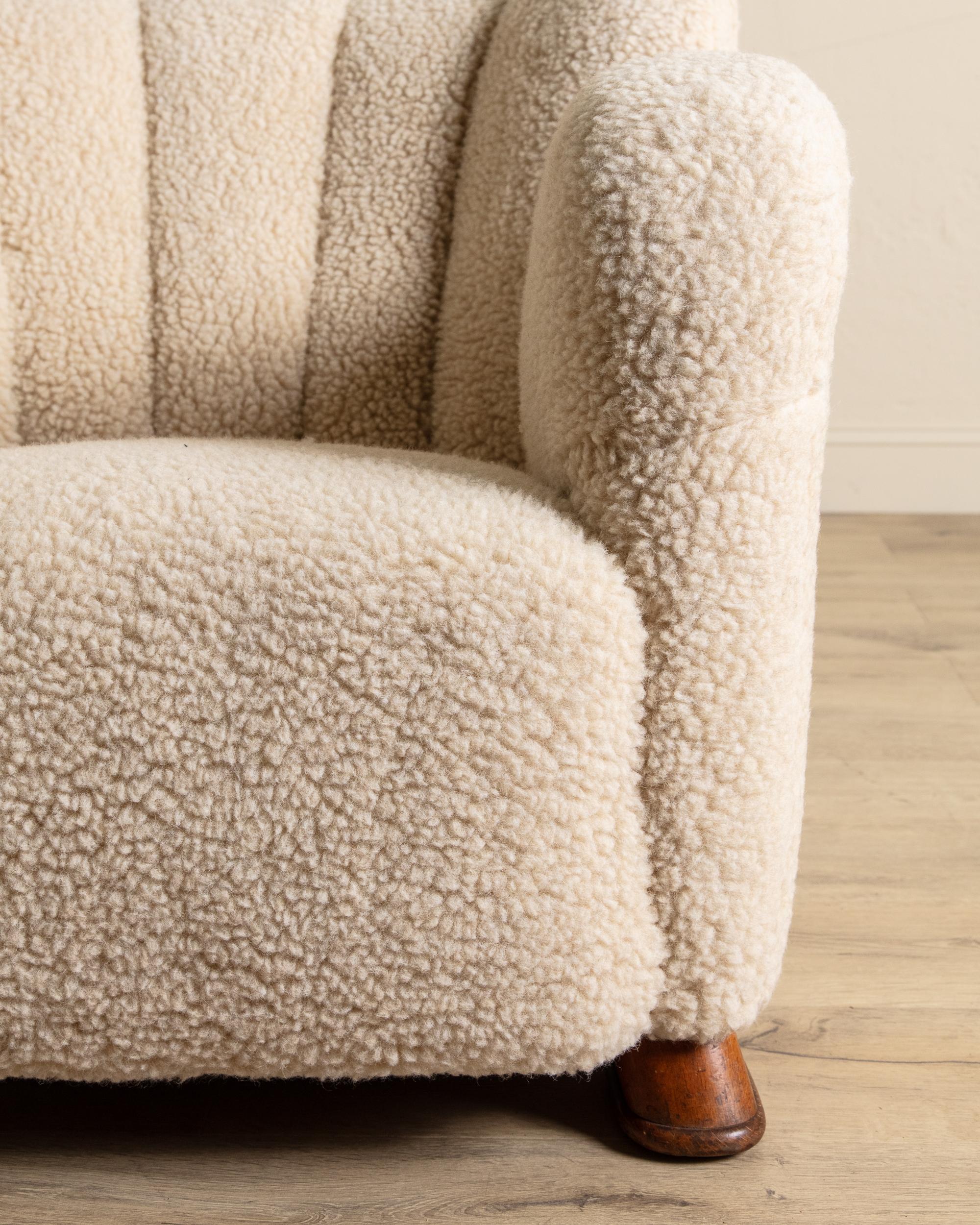Danish Lambs Wool Easy Chair Manner of Flemming Lassen, Denmark, 1930's For Sale 1