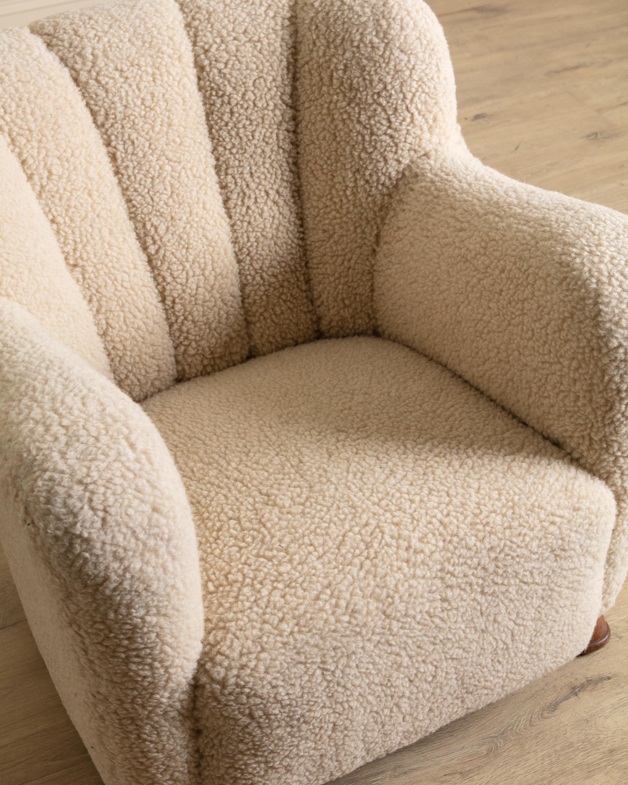 Danish Lambs Wool Easy Chair Manner of Flemming Lassen, Denmark, 1930's For Sale 2