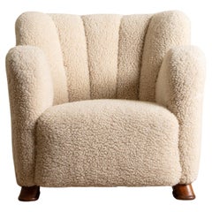 Danish Lambs Wool Easy Chair Manner of Flemming Lassen, Denmark, 1930's