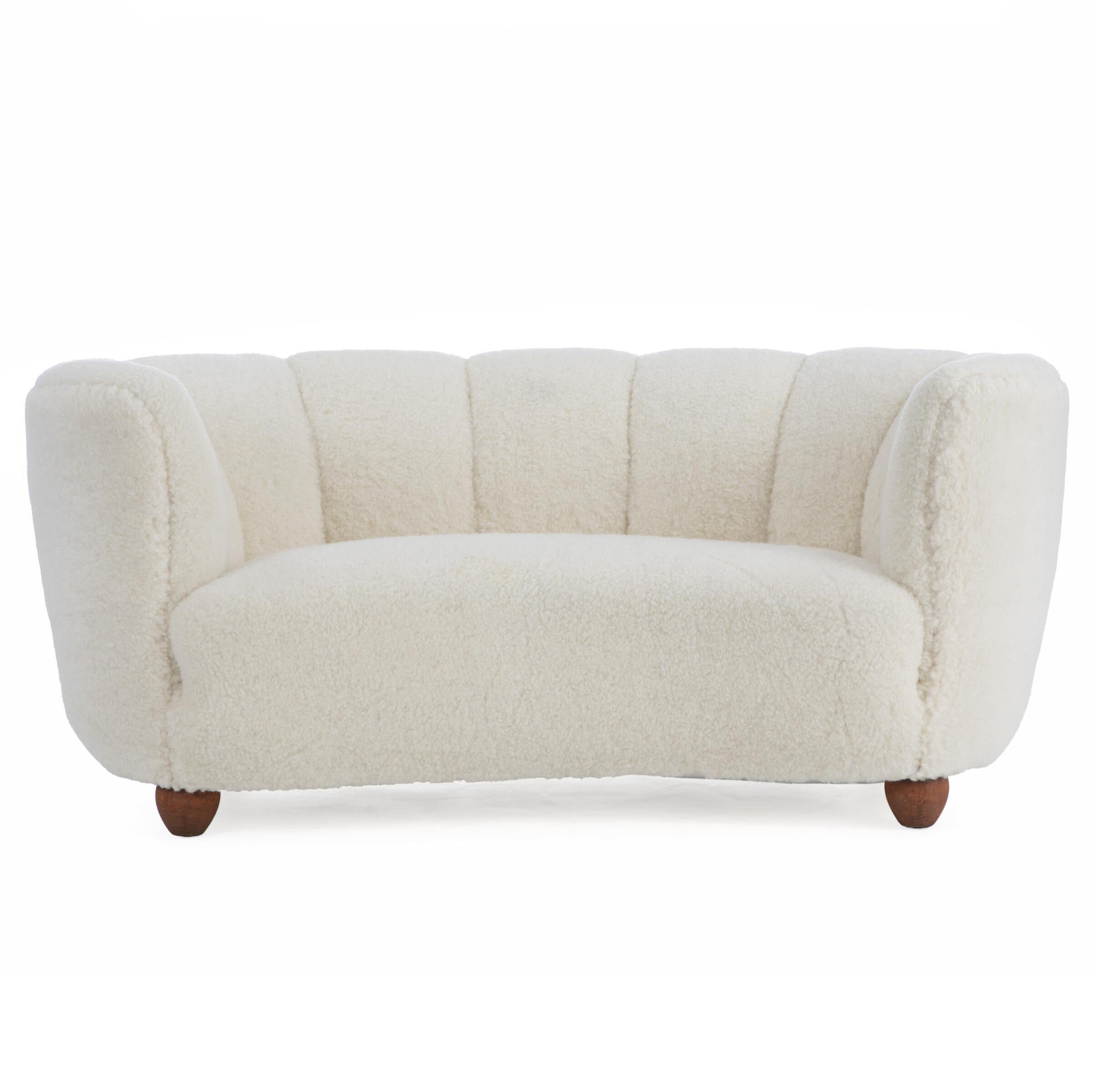 Danish Lambswool Loveseat, Cabinetmaker, 1930s In Good Condition For Sale In Los Gatos, CA