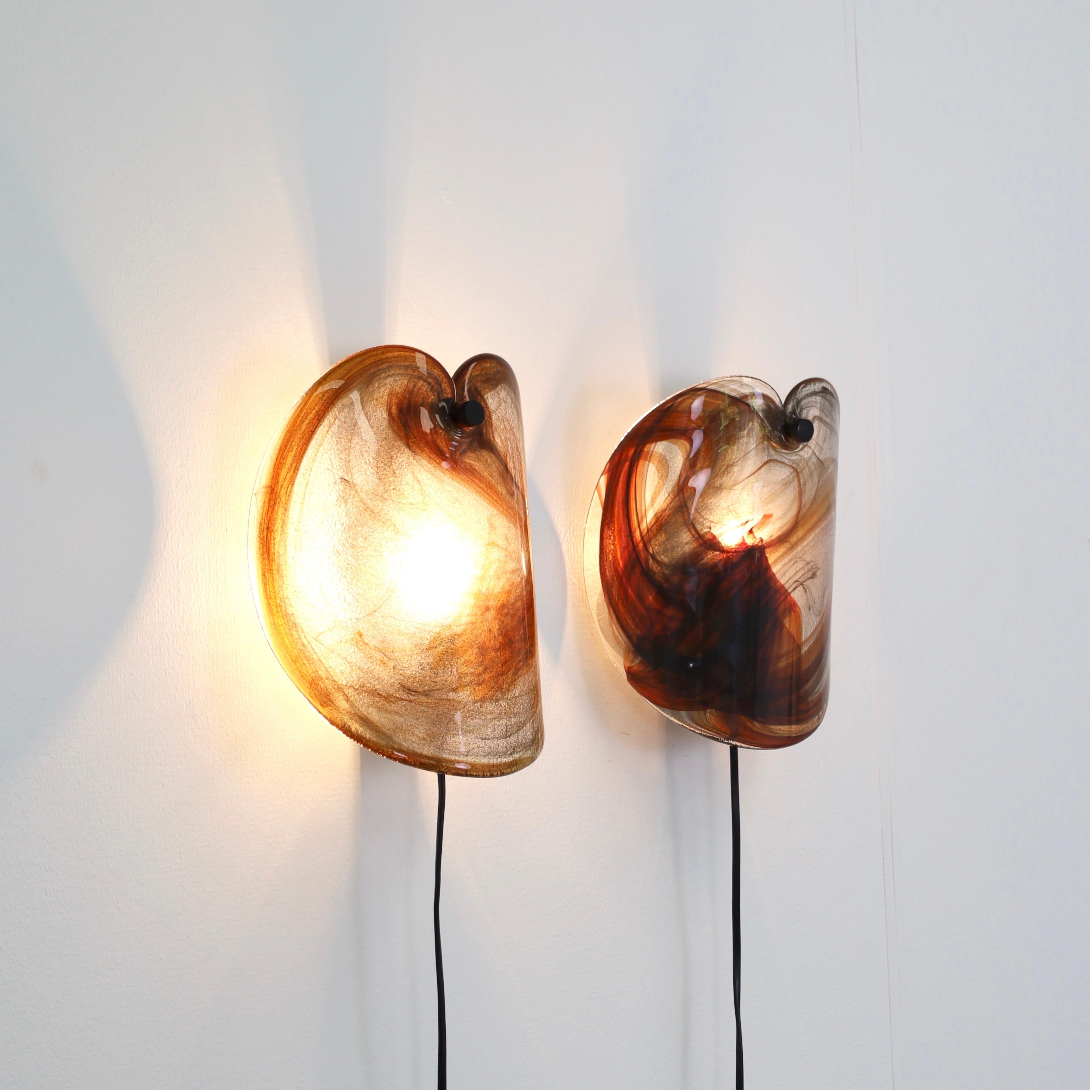 Verre Lampes danoises Appliques d'art par Per Lütken pour Holmegaard, 1970, Danemark en vente