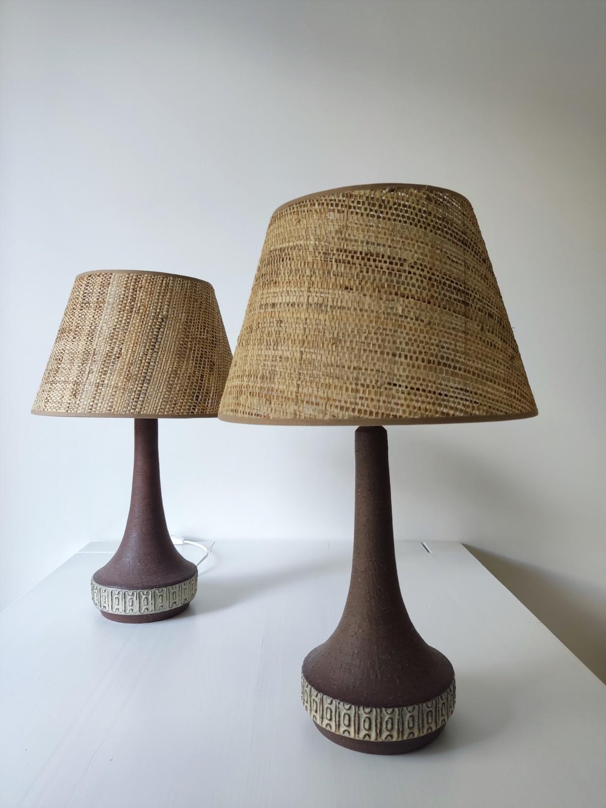 Rare Danish table lamp Michael Andersen by Helge Bjufstrom, 1960s
the natural raffia lampshade is new as well as the electricity.
Nice warm light.
Numbered under the foot.