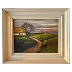 Danish Landscape Oil Painting on Panel, Signed, Mid-20th Century
