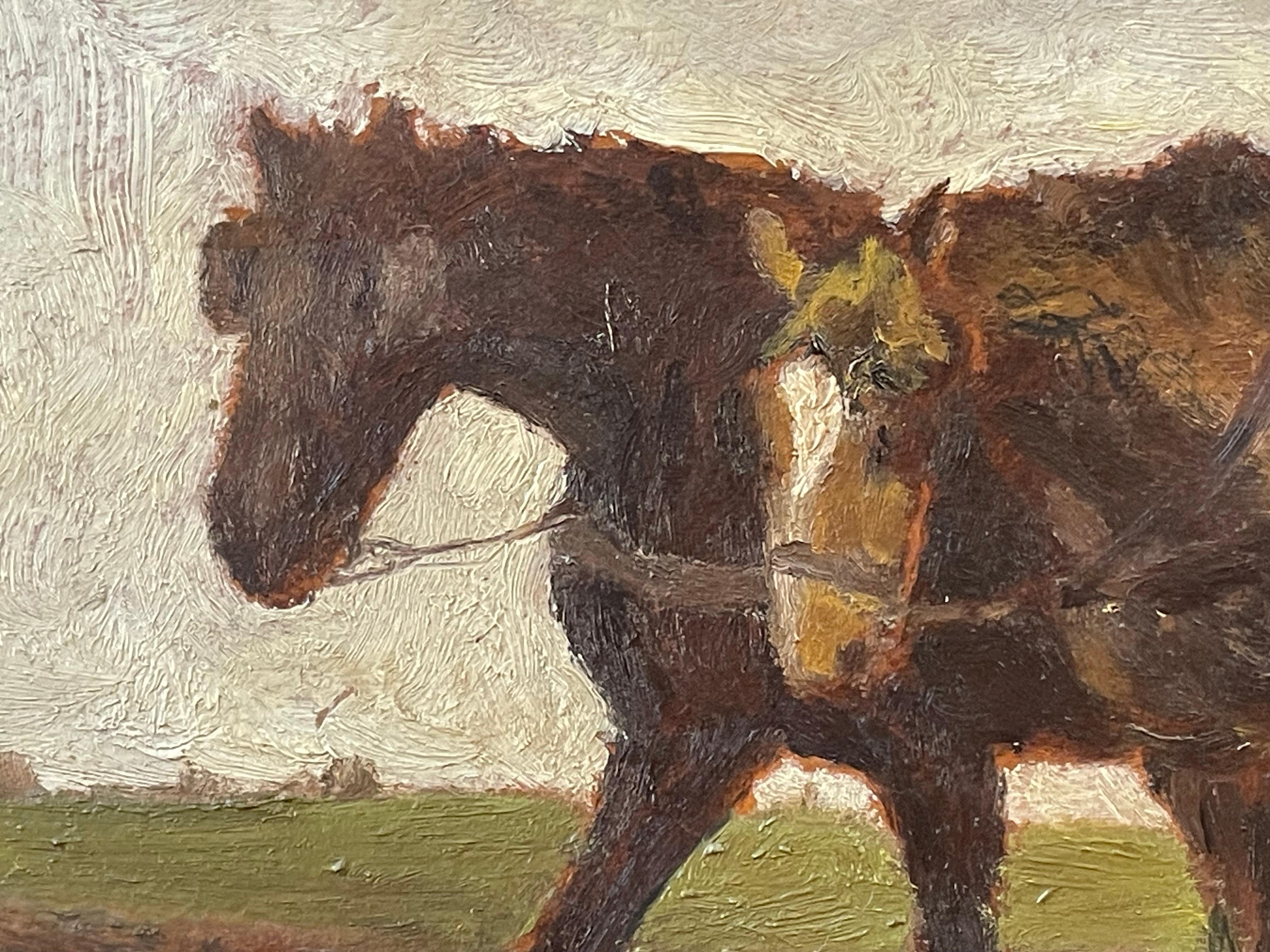 Romantico Quadro paesaggistico danese con uomo e cavalli da aratura del 1945 in vendita