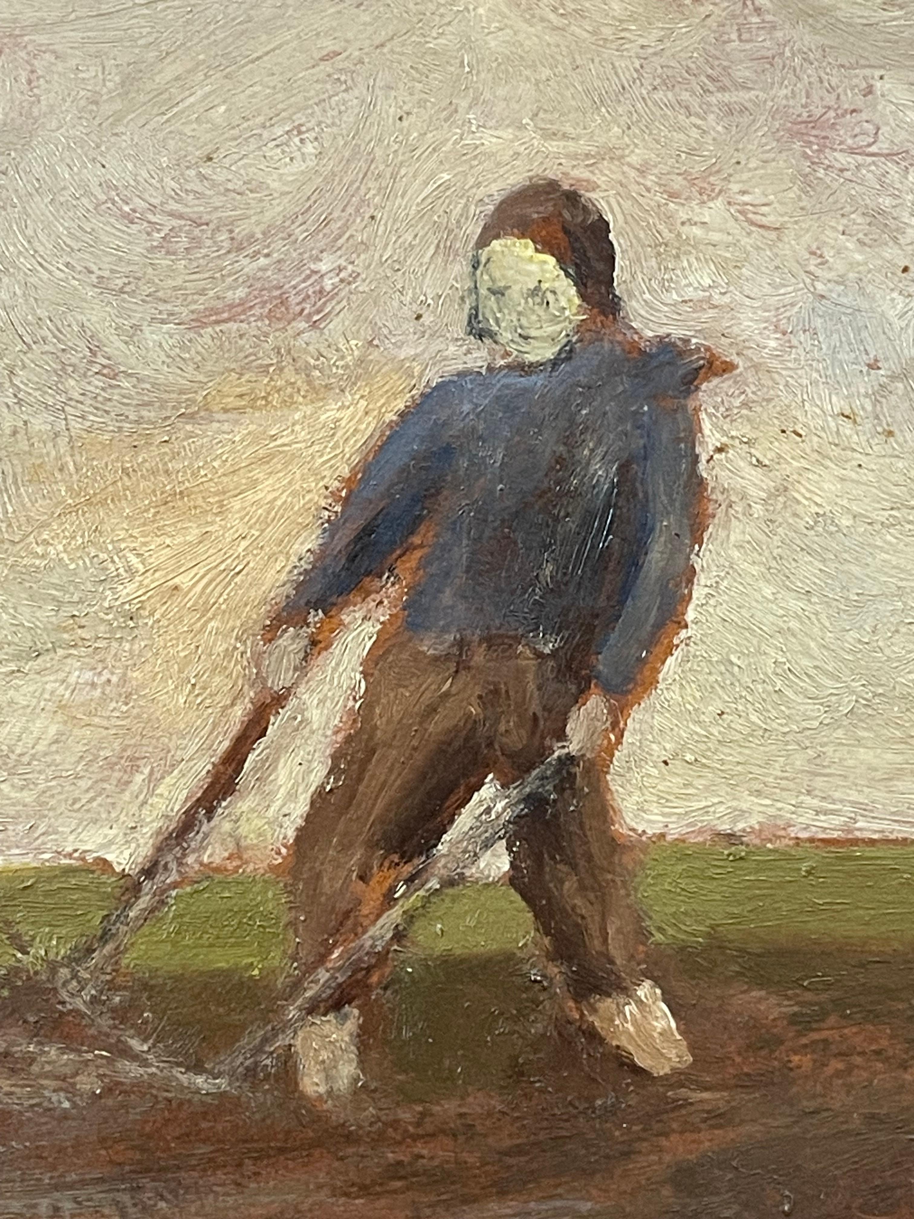 Danese Quadro paesaggistico danese con uomo e cavalli da aratura del 1945 in vendita