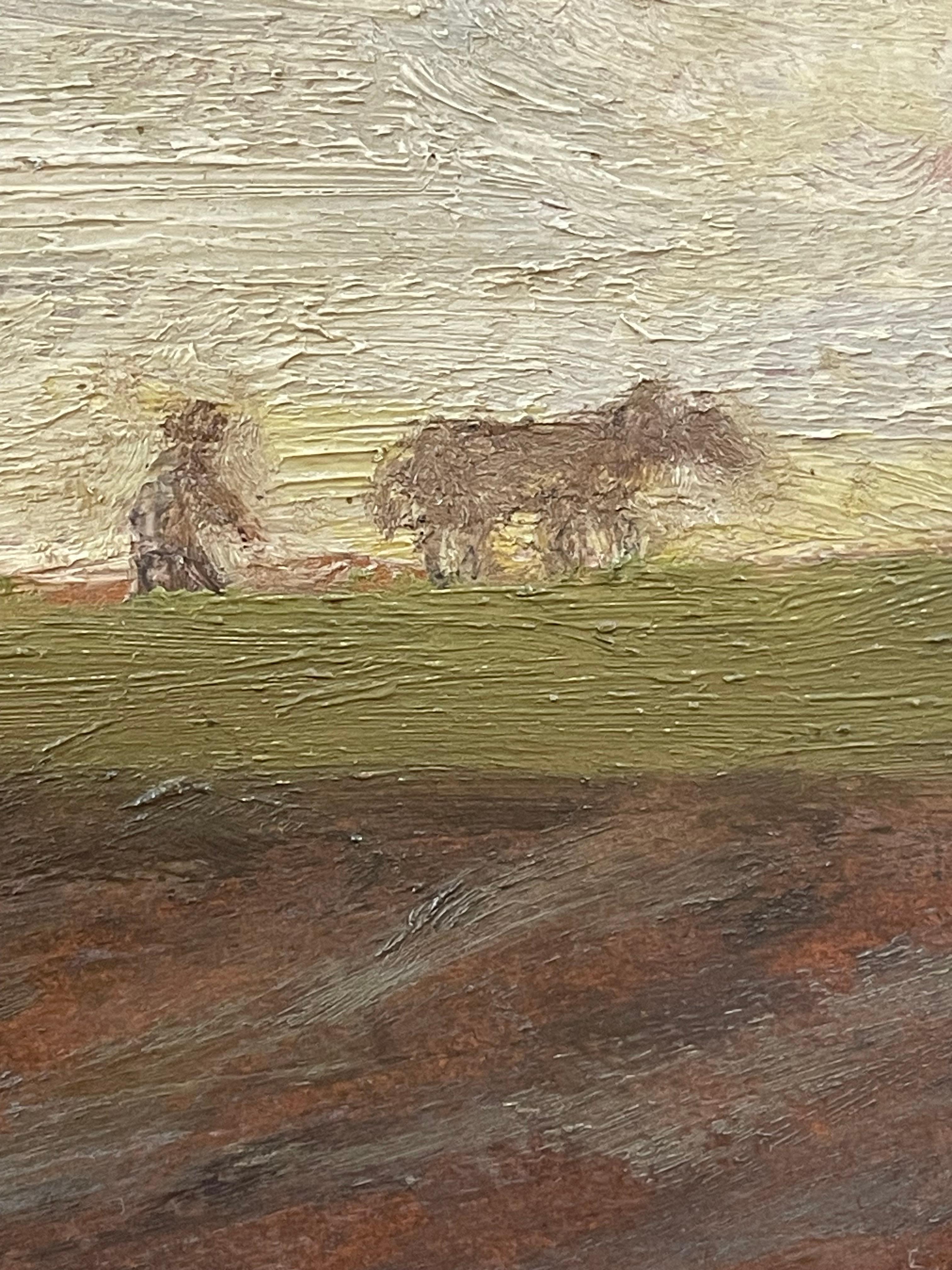 Dipinto Quadro paesaggistico danese con uomo e cavalli da aratura del 1945 in vendita