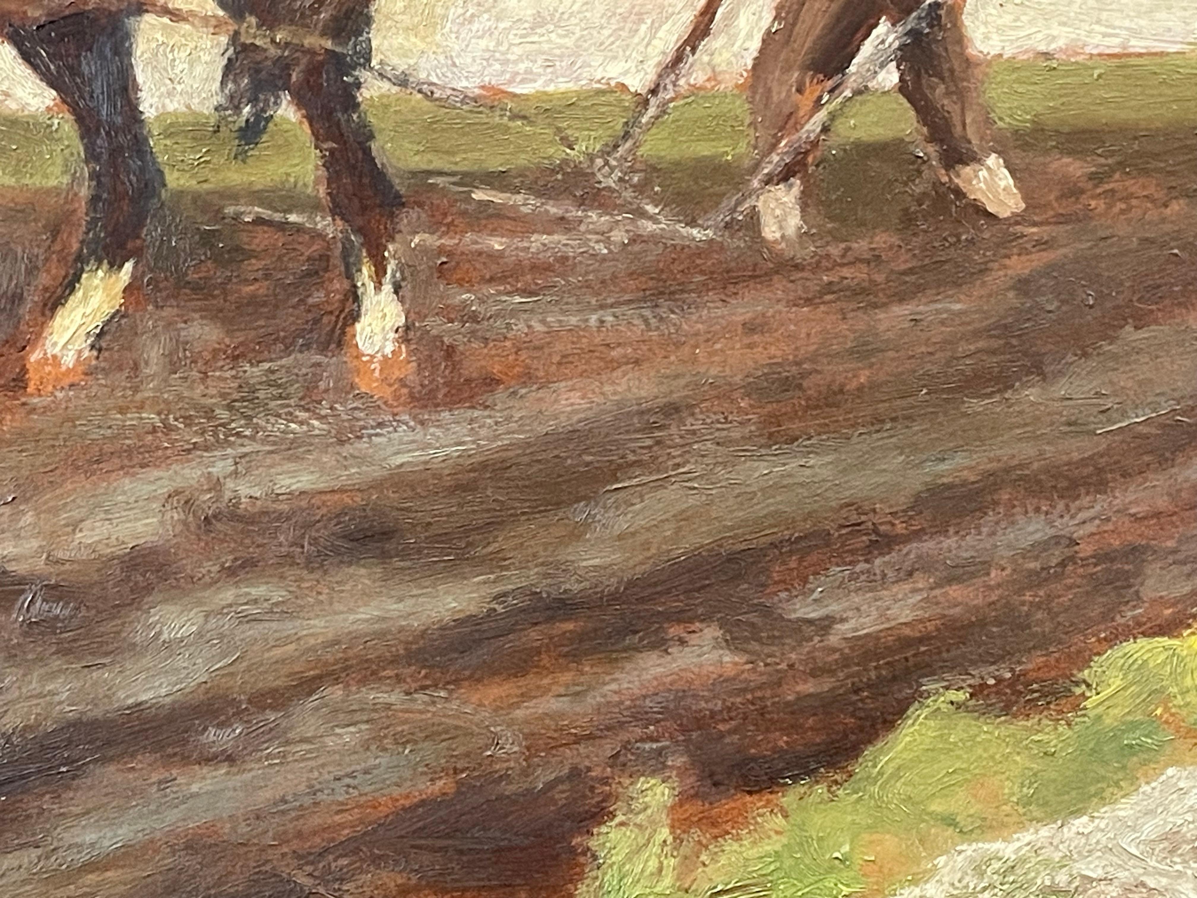 XX secolo Quadro paesaggistico danese con uomo e cavalli da aratura del 1945 in vendita