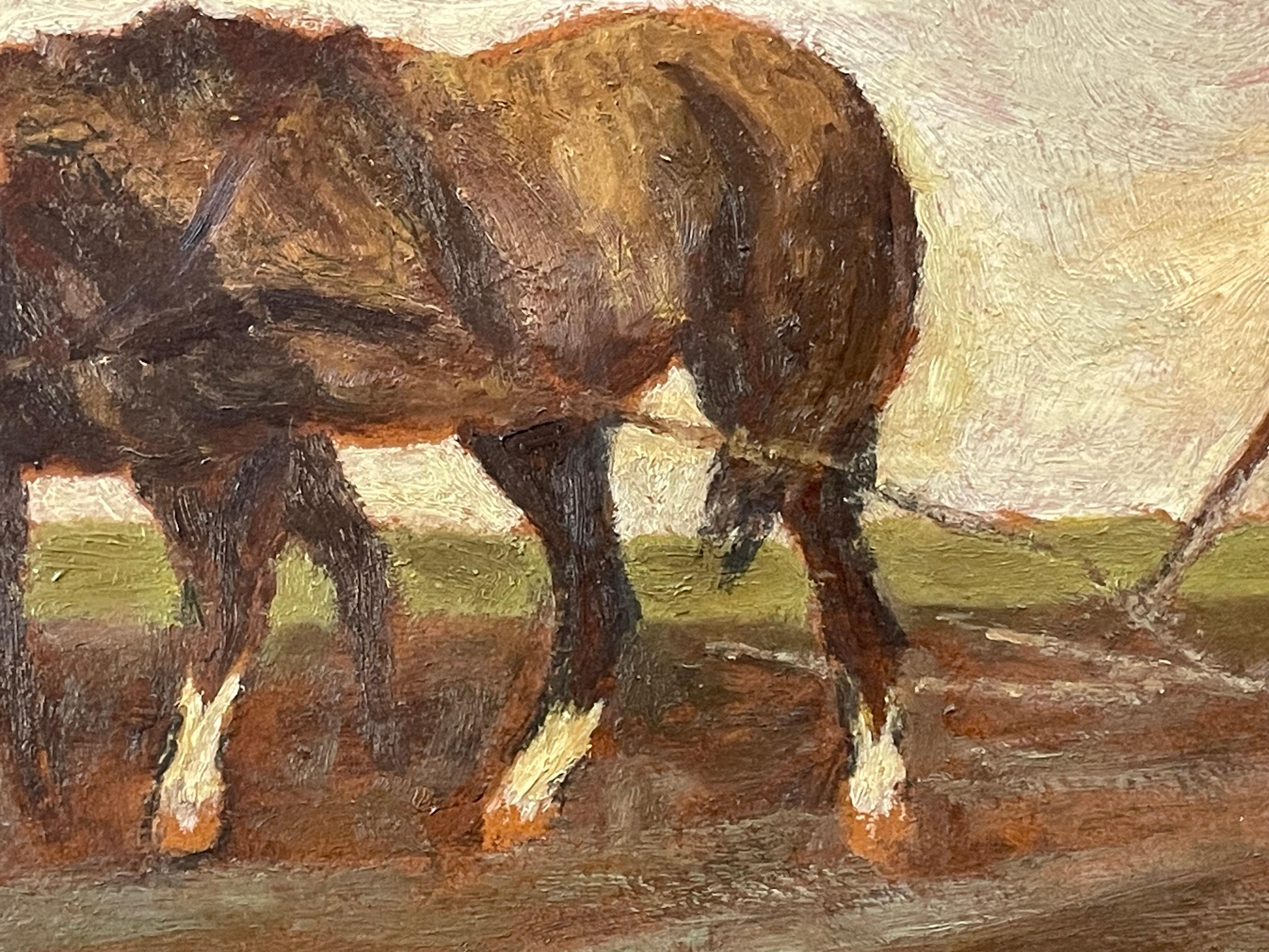 Legno Quadro paesaggistico danese con uomo e cavalli da aratura del 1945 in vendita