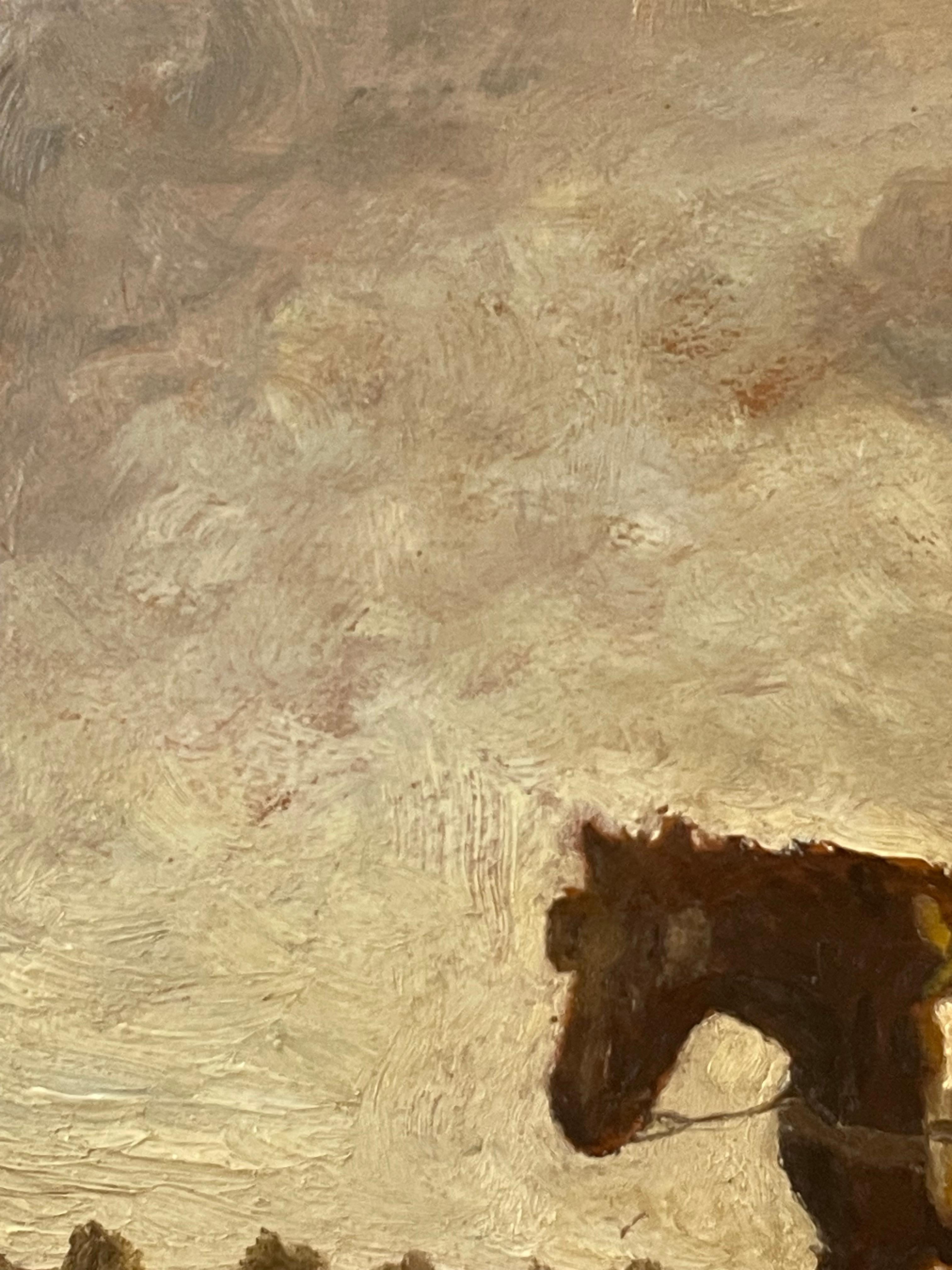 Quadro paesaggistico danese con uomo e cavalli da aratura del 1945 in vendita 1