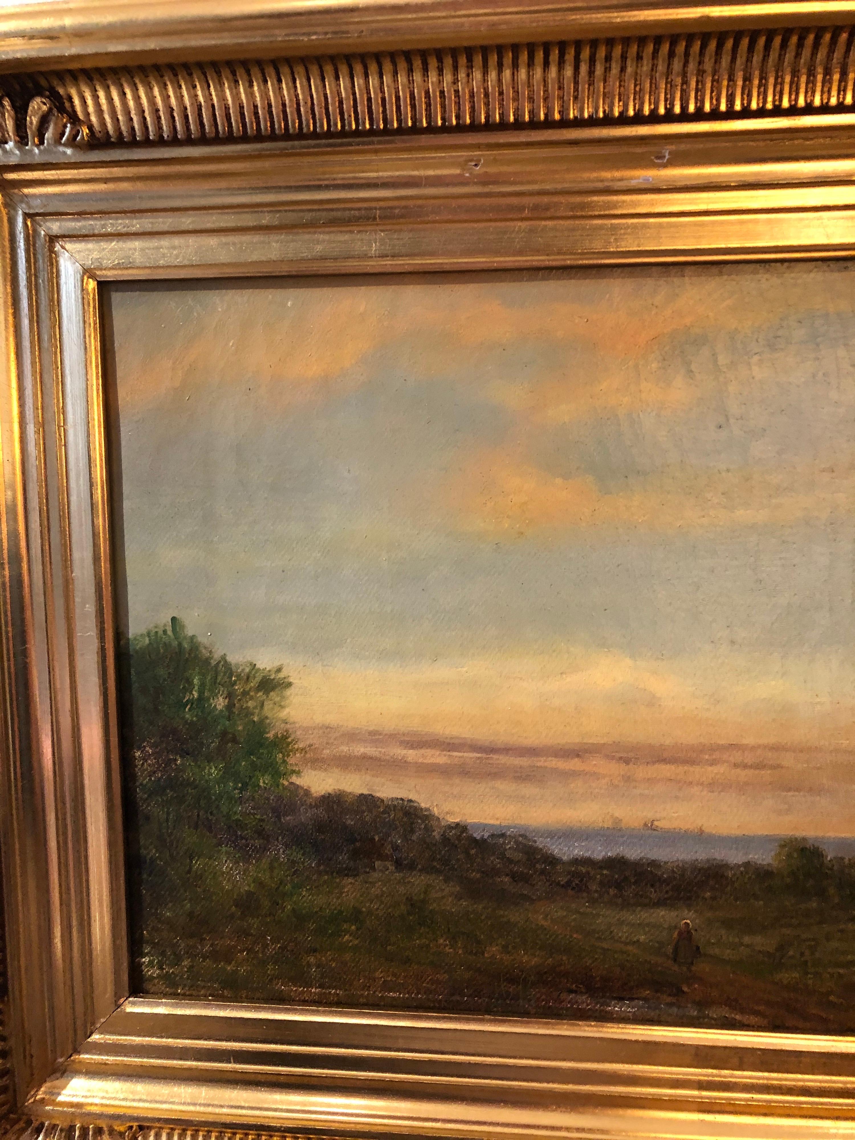 Canvas Danish Landscape with Woman, 19th Century For Sale