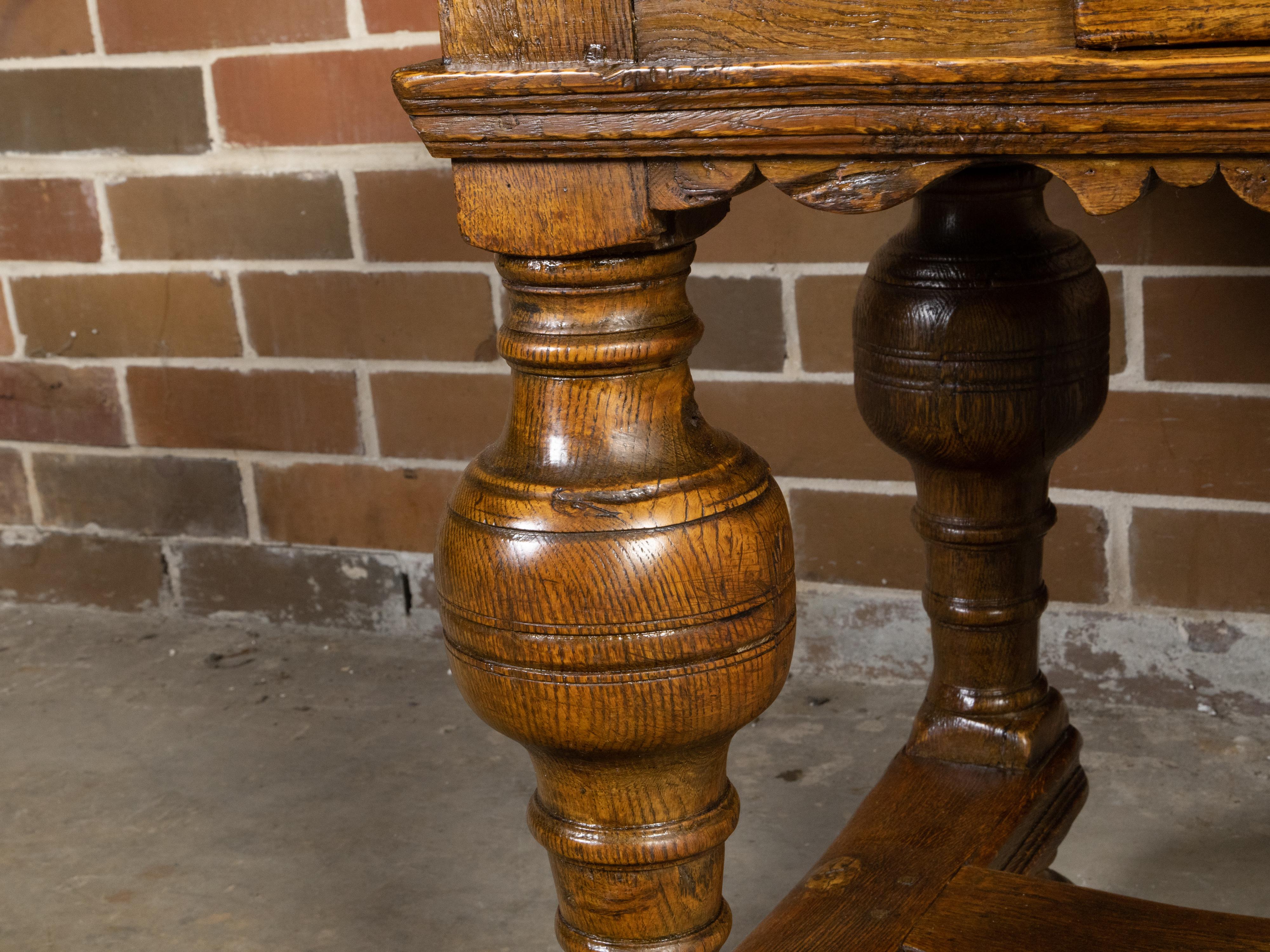 Danish Langeland Late 19th Century Oak Table with Carved Apron and Turned Legs For Sale 8