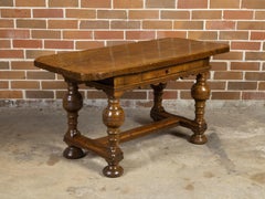 Danish Langeland Late 19th Century Oak Table with Carved Apron and Turned Legs
