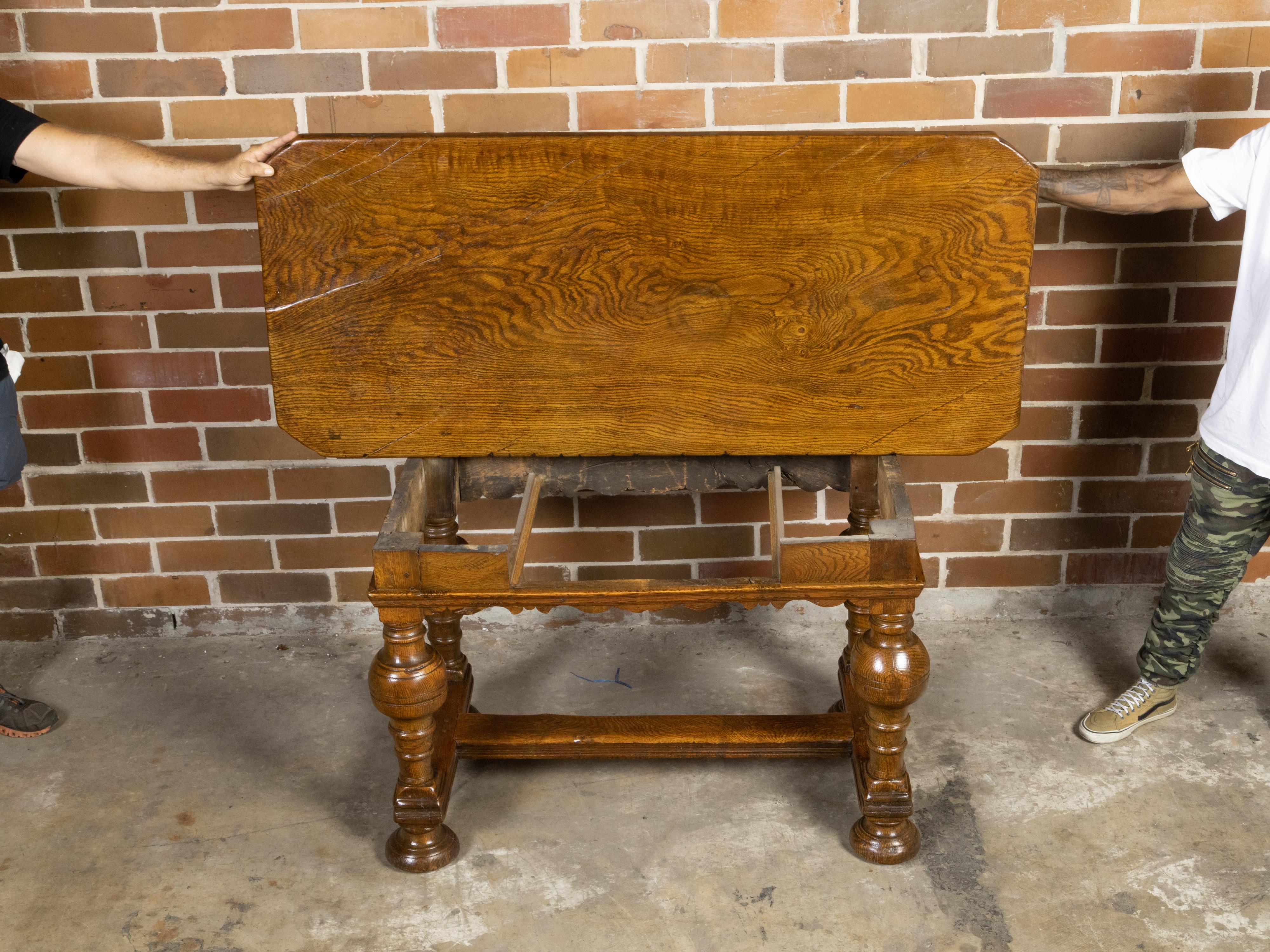 Baroque Danish Langeland Late 19th Century Oak Table with Carved Apron and Turned Legs For Sale