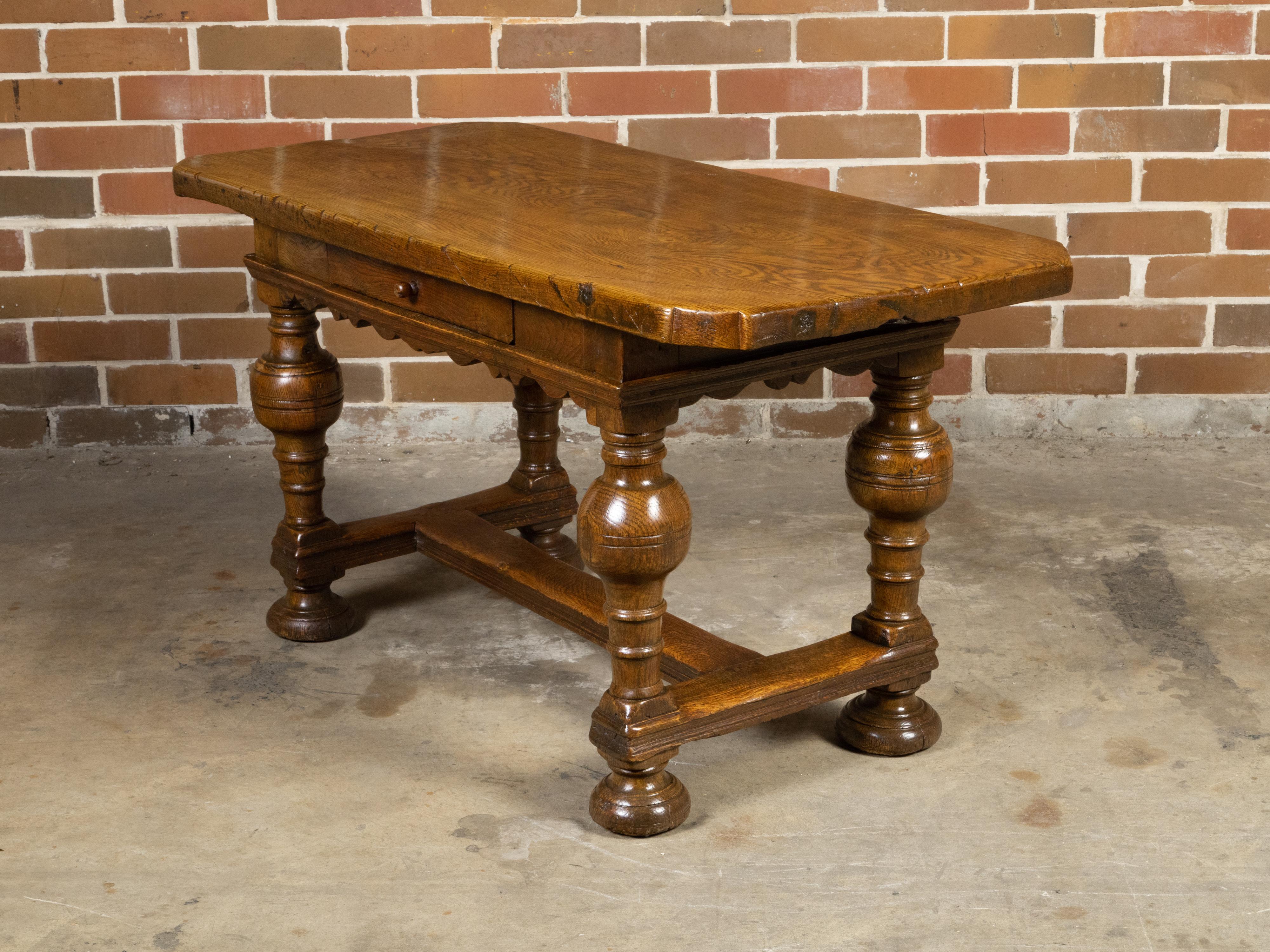 Danish Langeland Late 19th Century Oak Table with Carved Apron and Turned Legs In Good Condition For Sale In Atlanta, GA